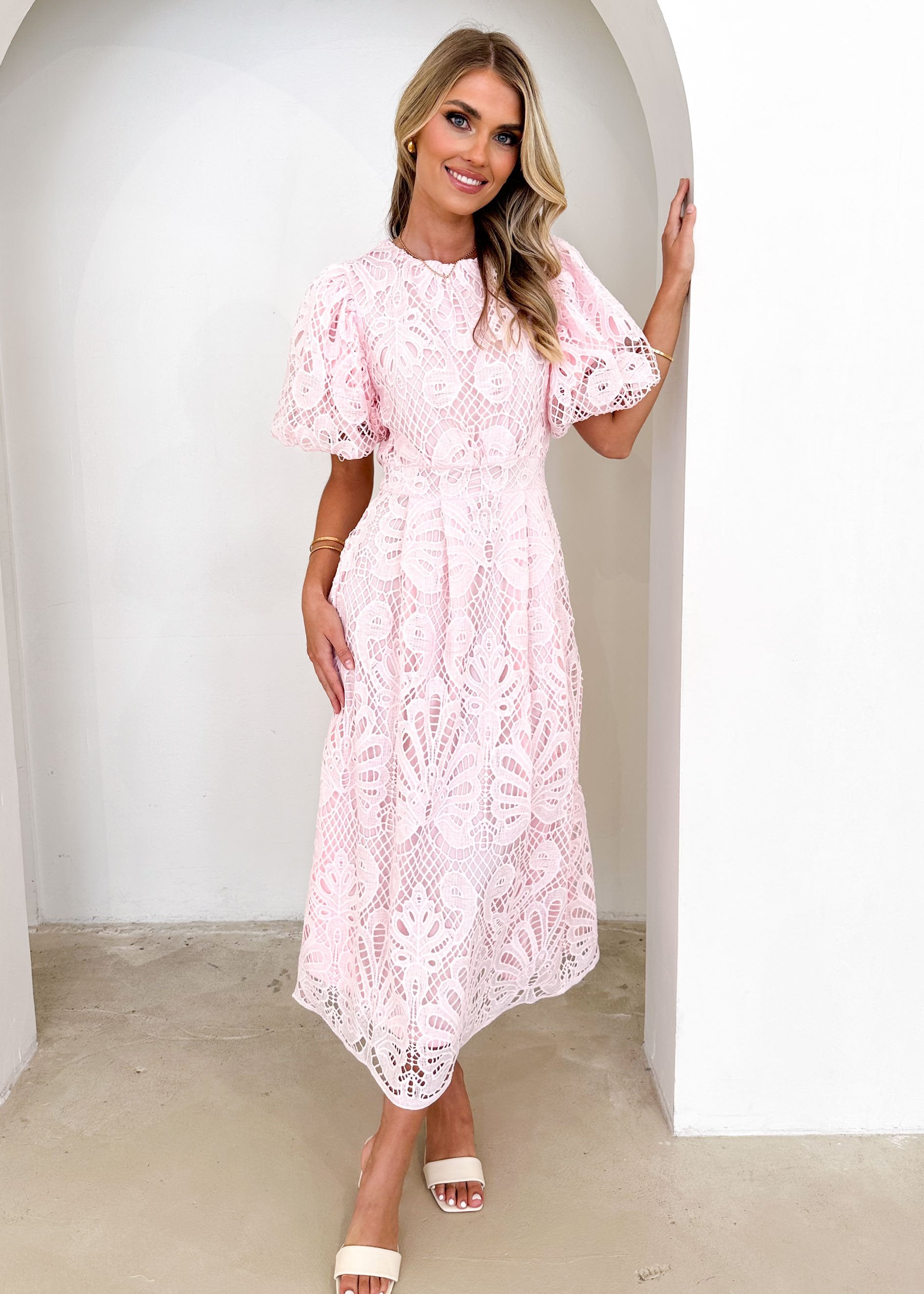 Lisa Lace Midi Dress - Pink