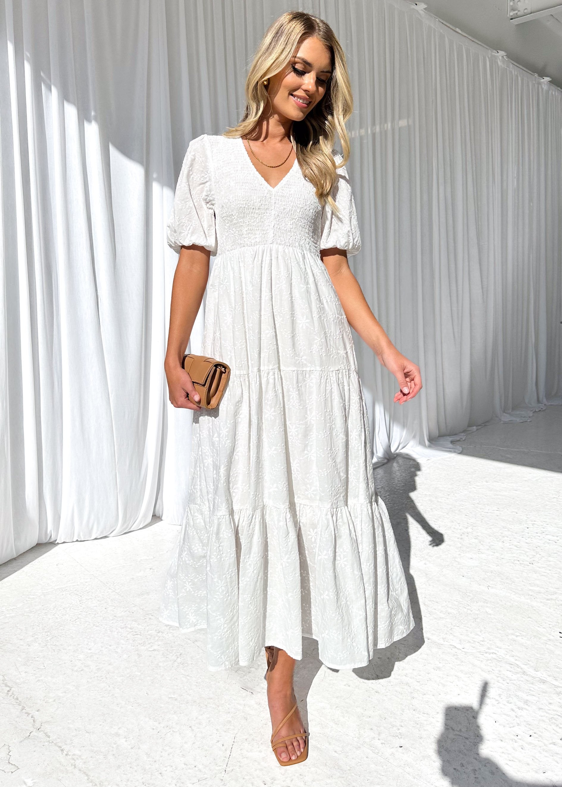 Algarve Maxi Dress - White Anglaise