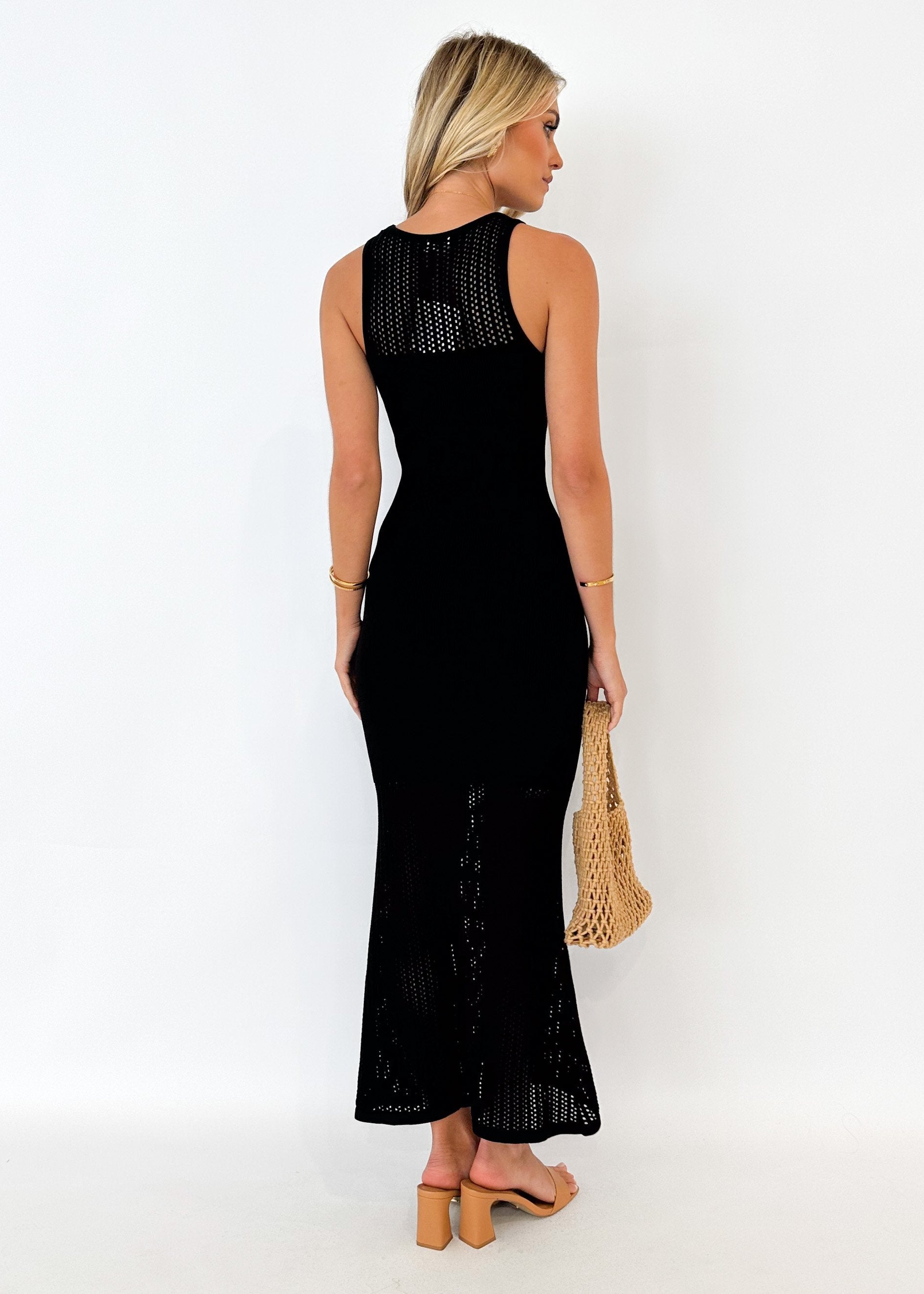 Tierra Crochet Maxi Dress - Black