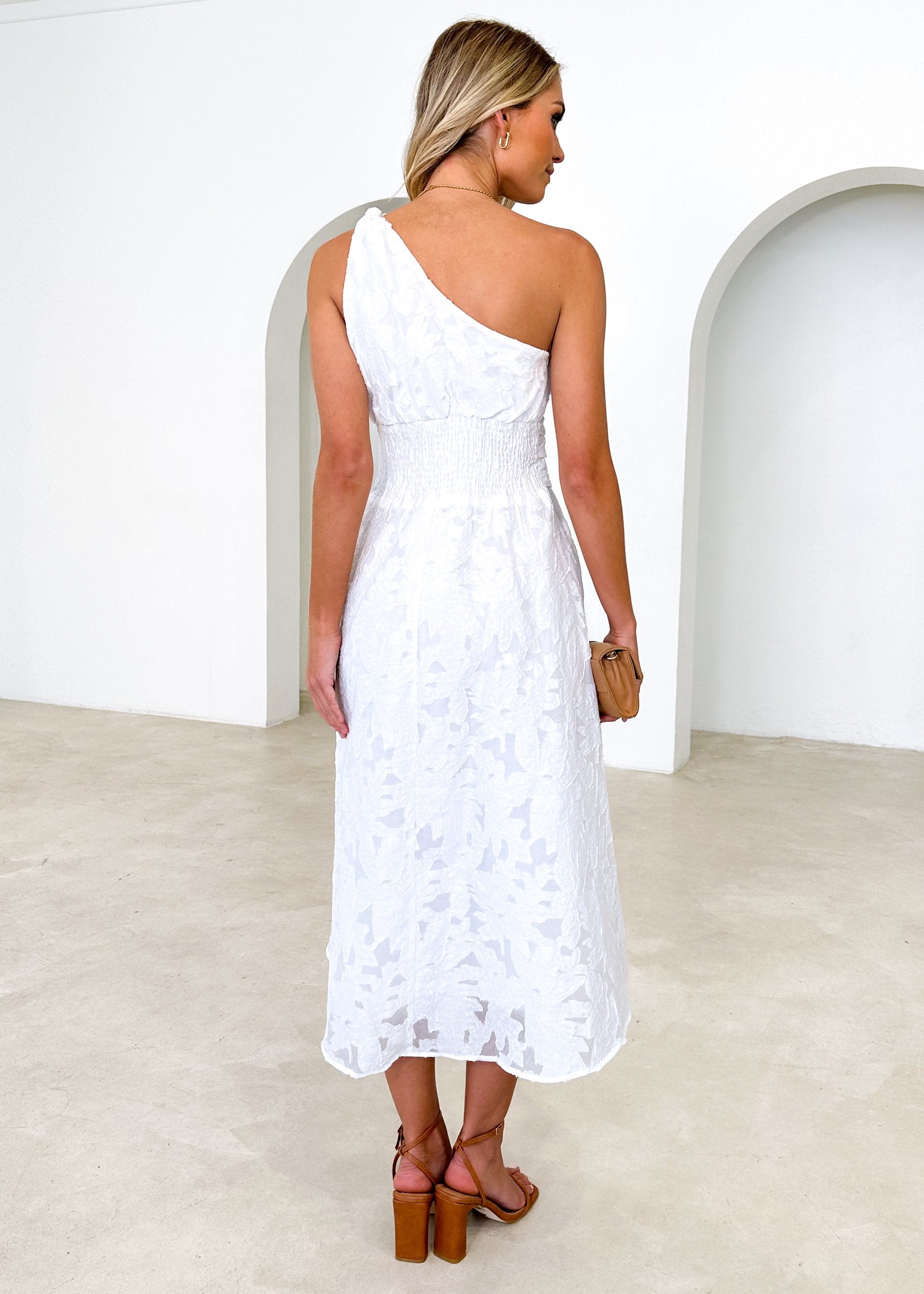 Gellina One Shoulder Midi Dress - Off White