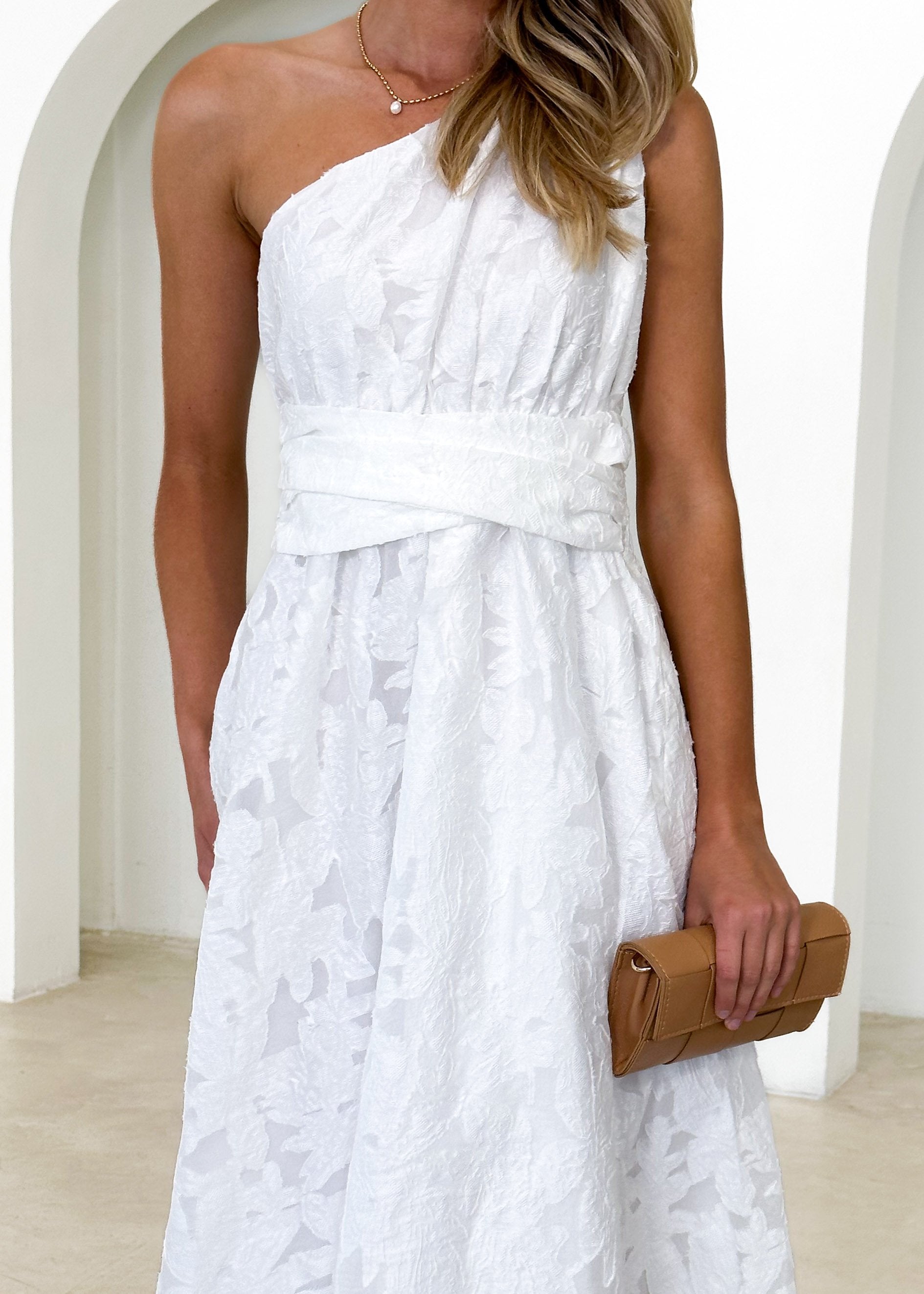 Gellina One Shoulder Midi Dress - Off White