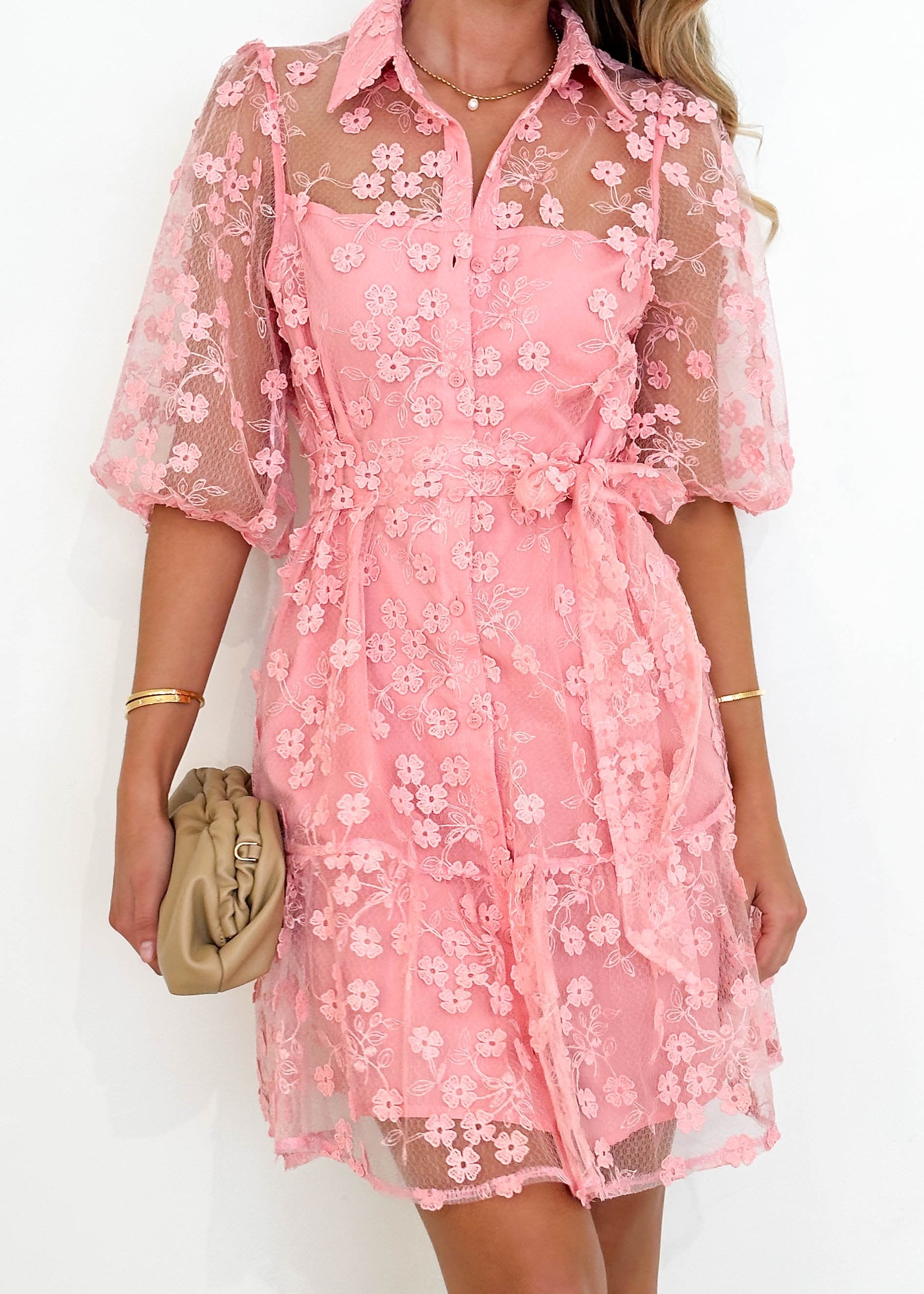 Riteski Embroidered Dress - Pink