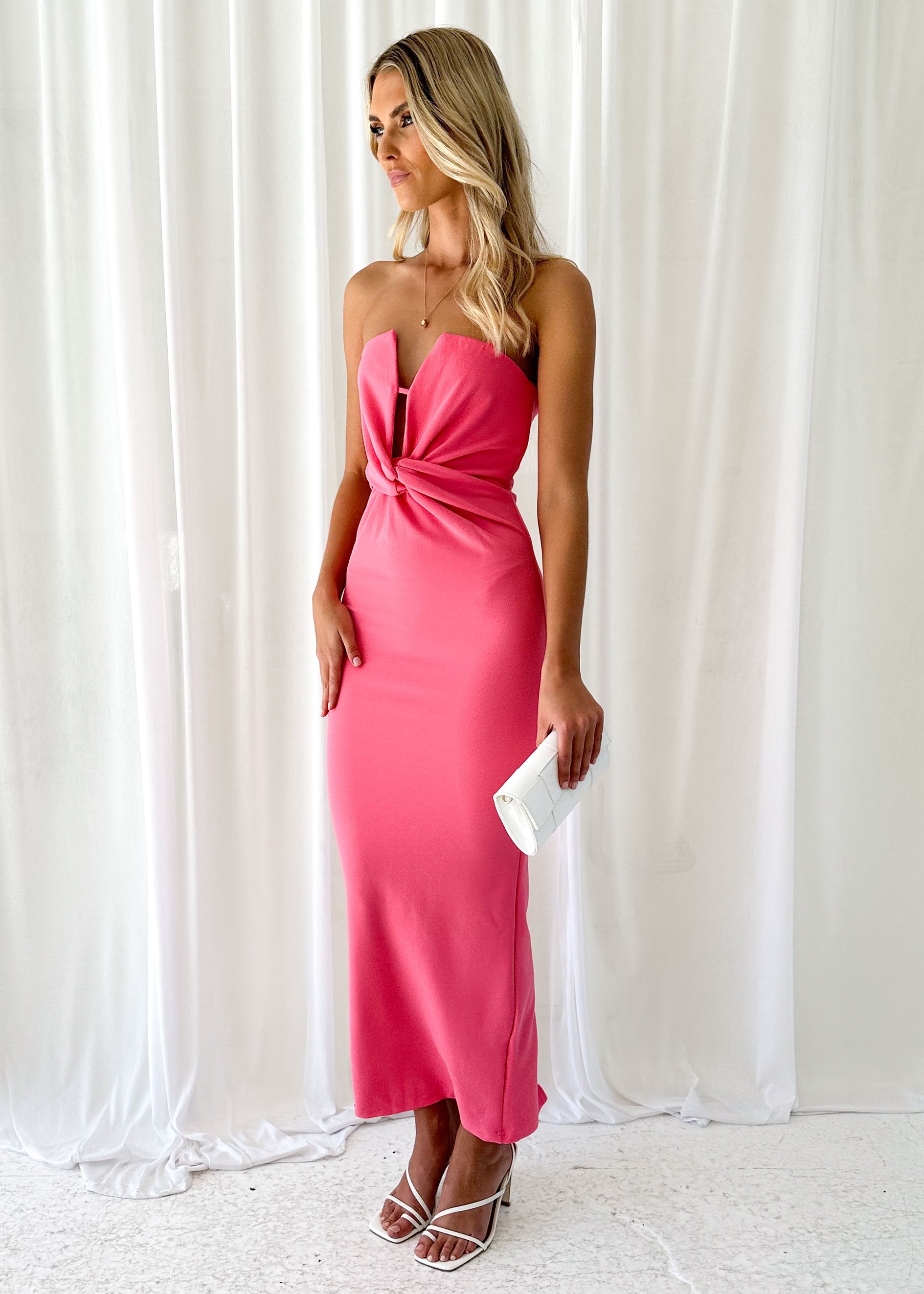 Venezia Strapless Midi Dress - Hot Pink