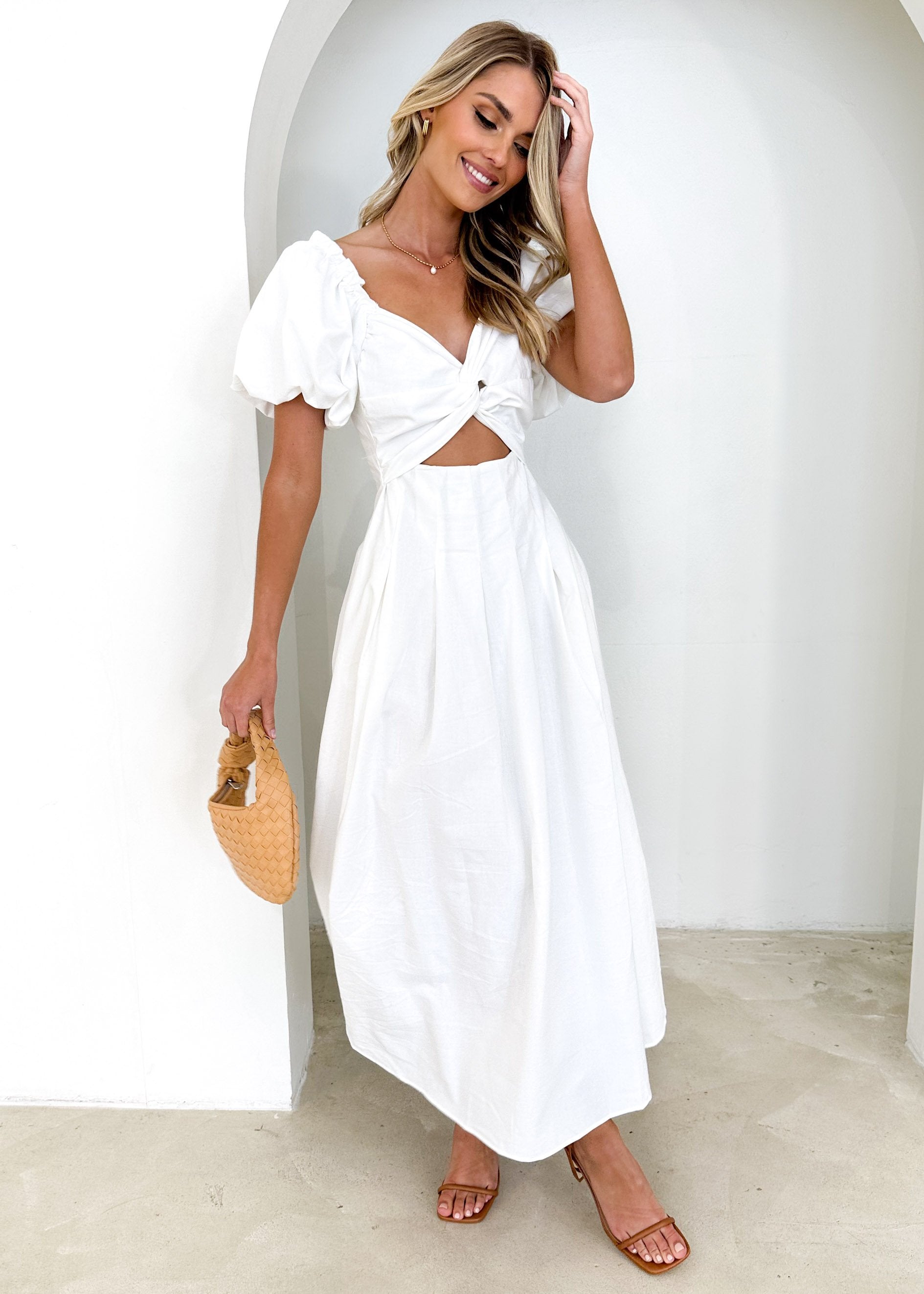 Larttie Off Shoulder Midi Dress - Off White