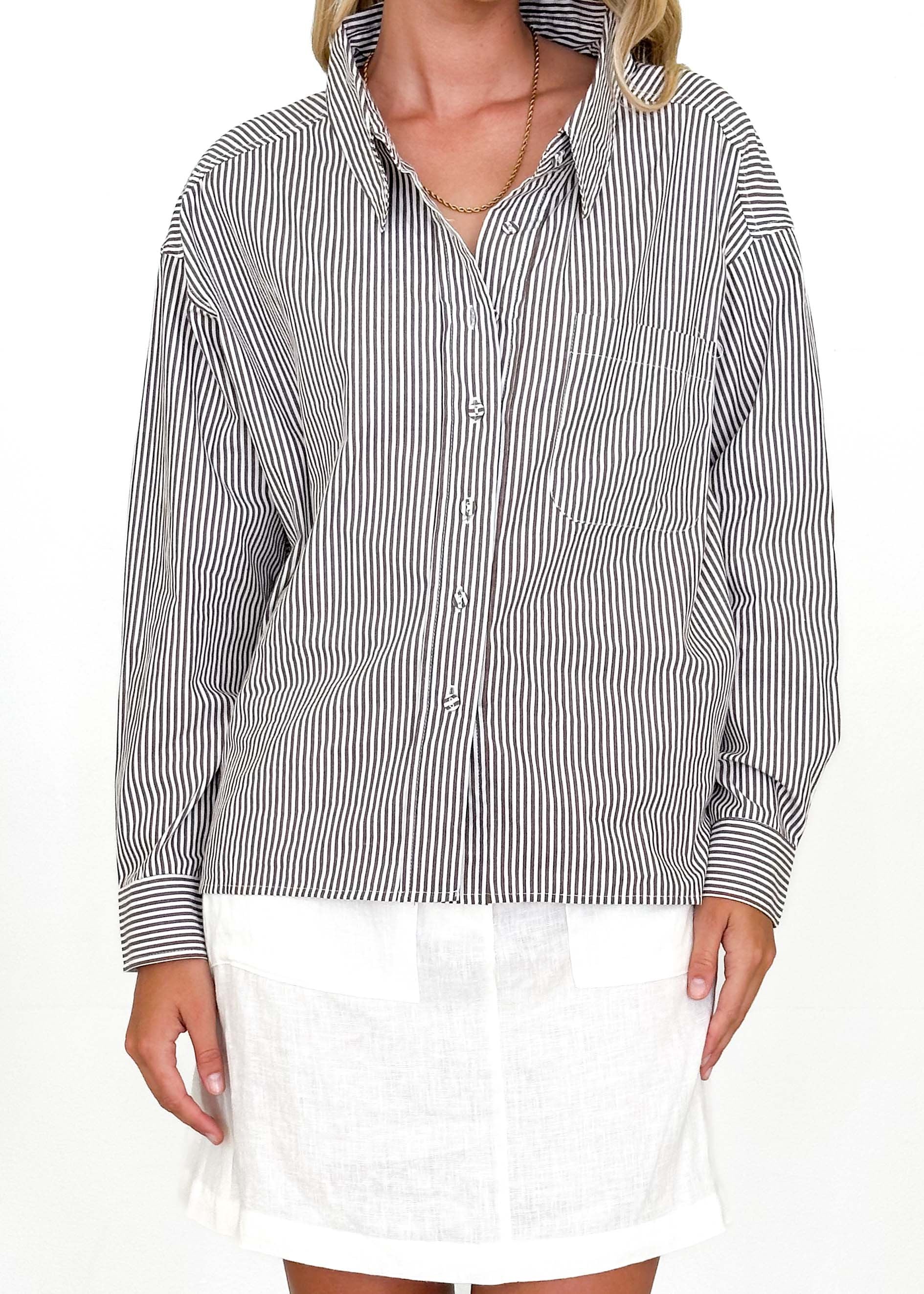 Clario Shirt - Choc Stripe