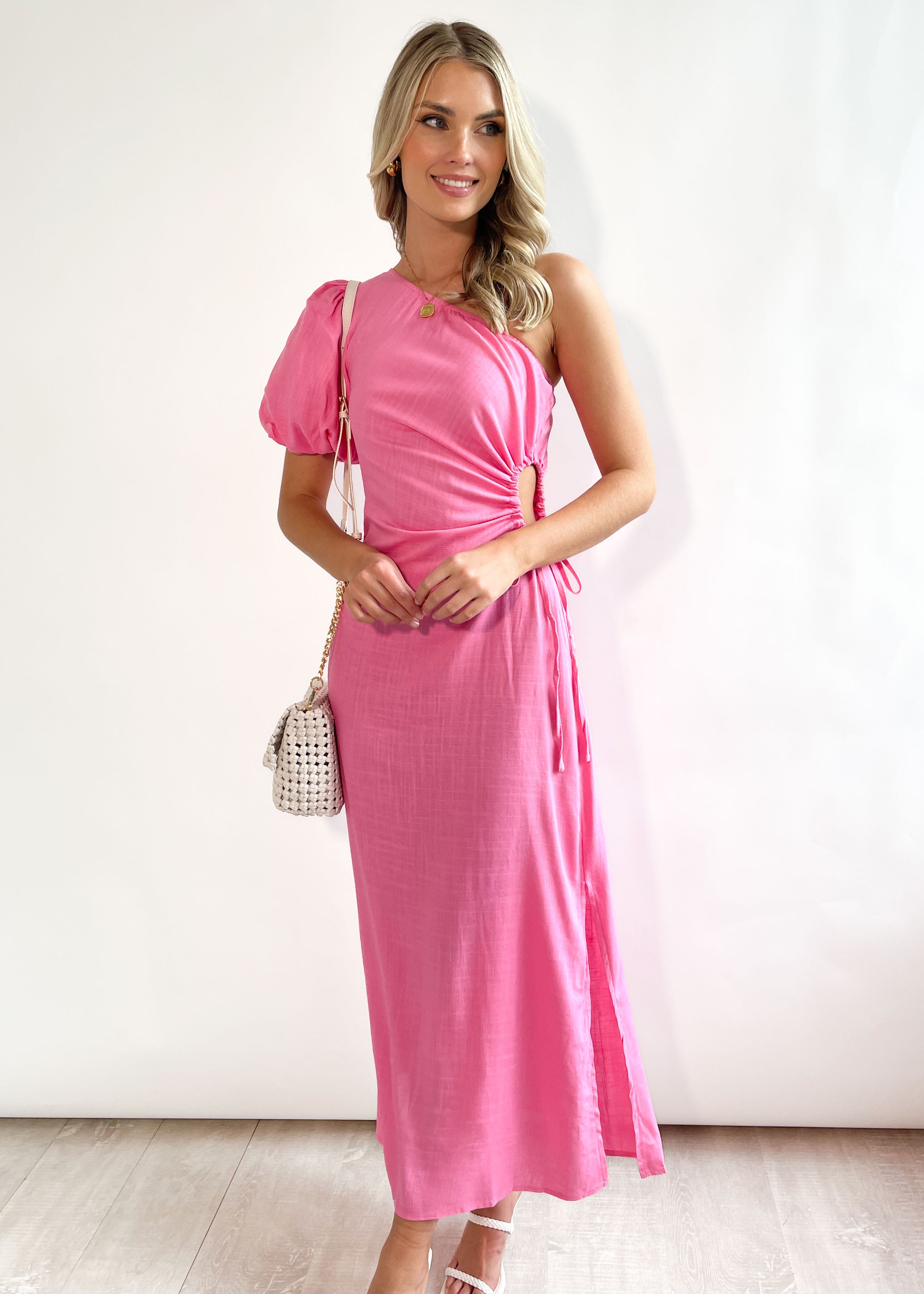 Melrose One Shoulder Midi Dress - Pink