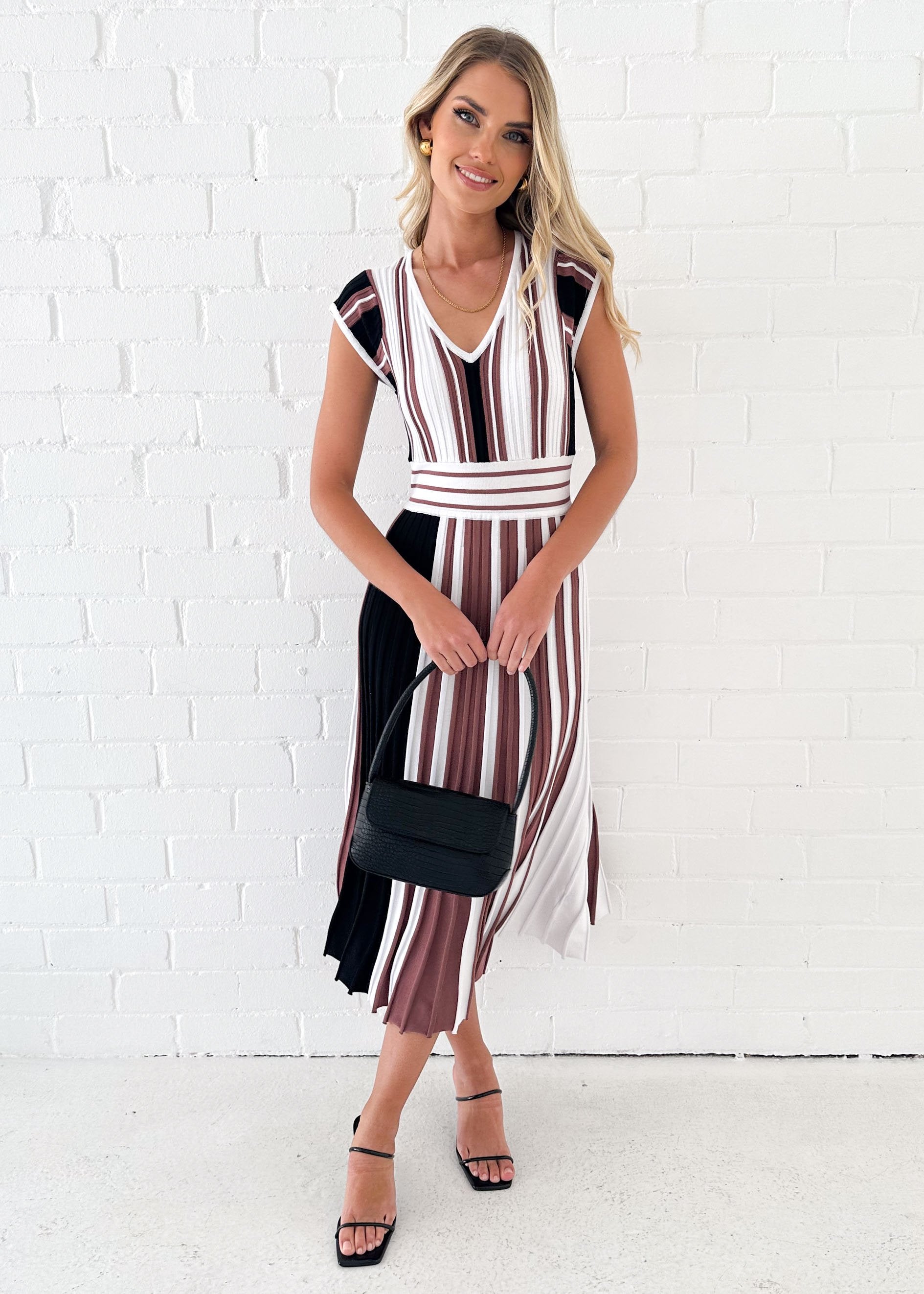 Janeve Knit Midi Dress - Black Stripe