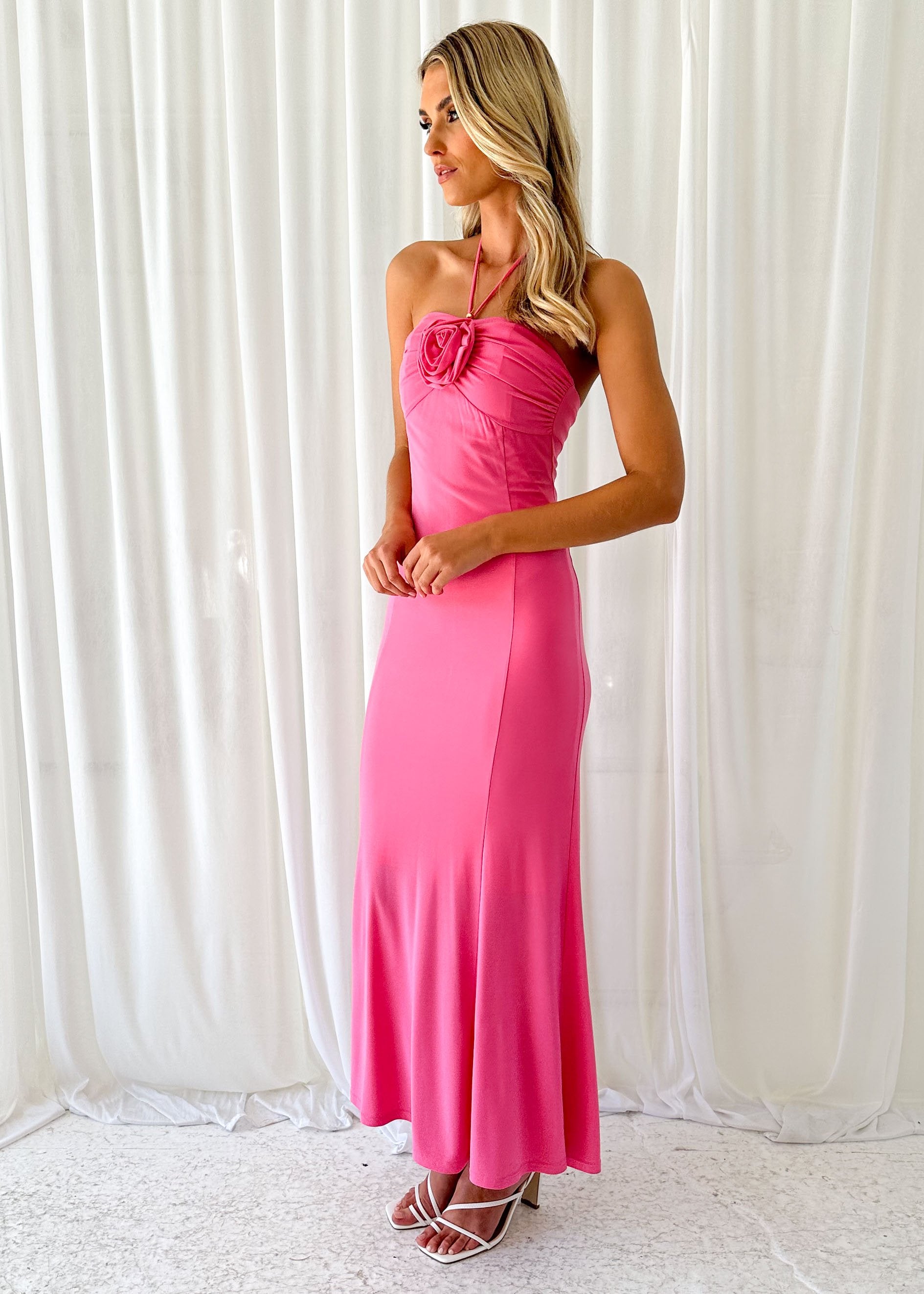 Pink halter maxi dress Clearance