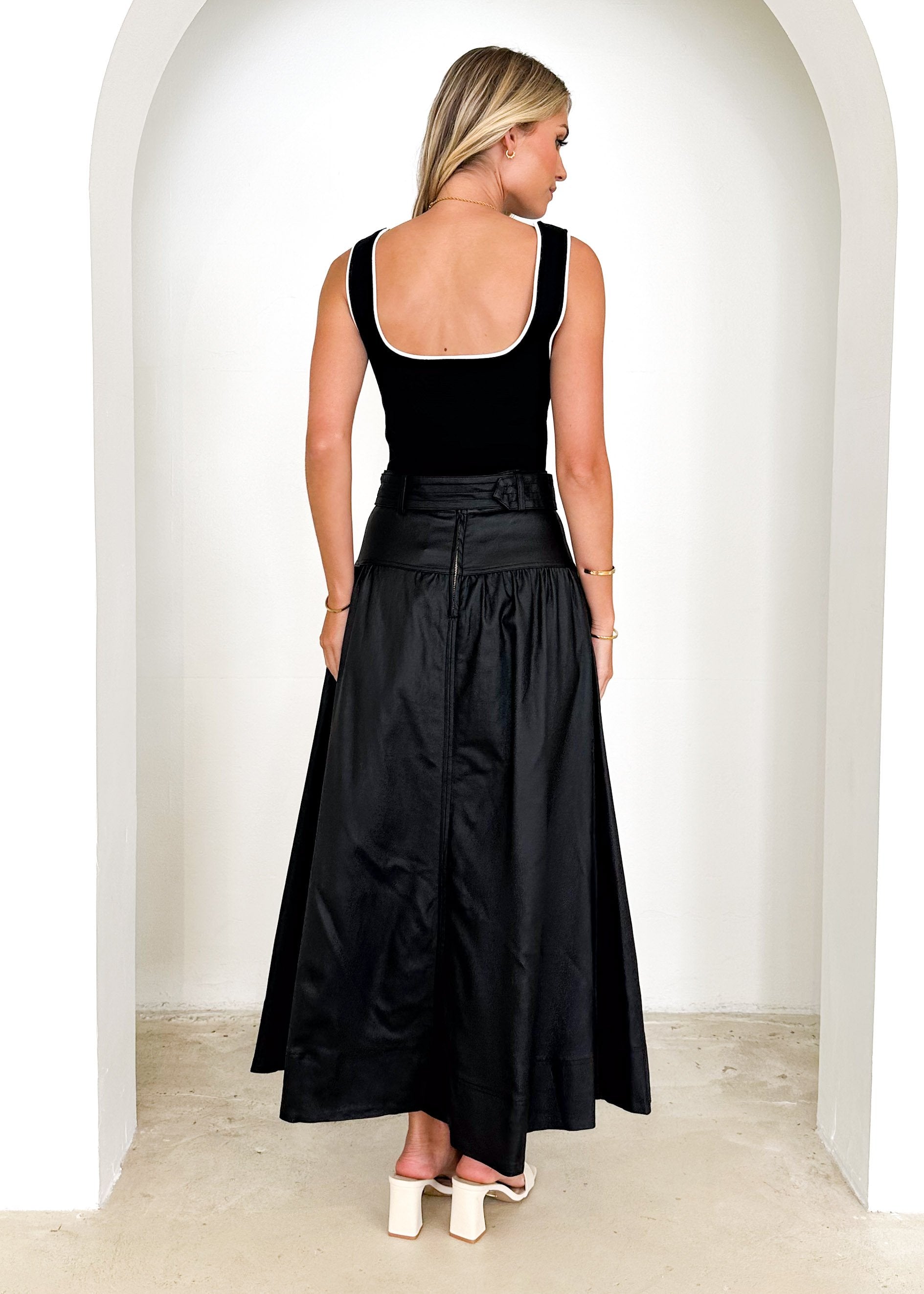 Foxxer Coated Midi Skirt - Black