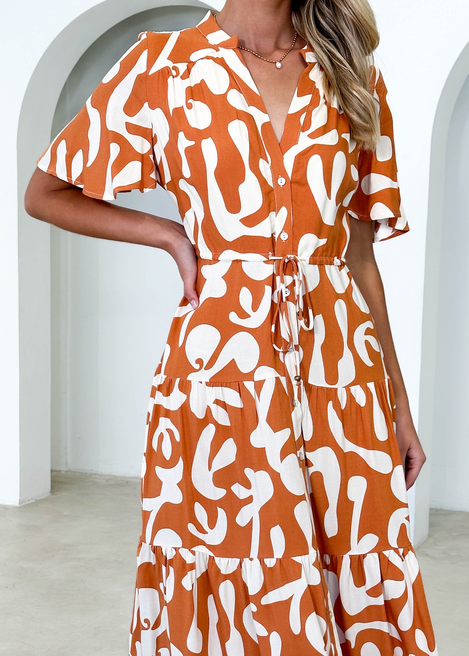Kiernan Maxi Dress - Tan Abstract
