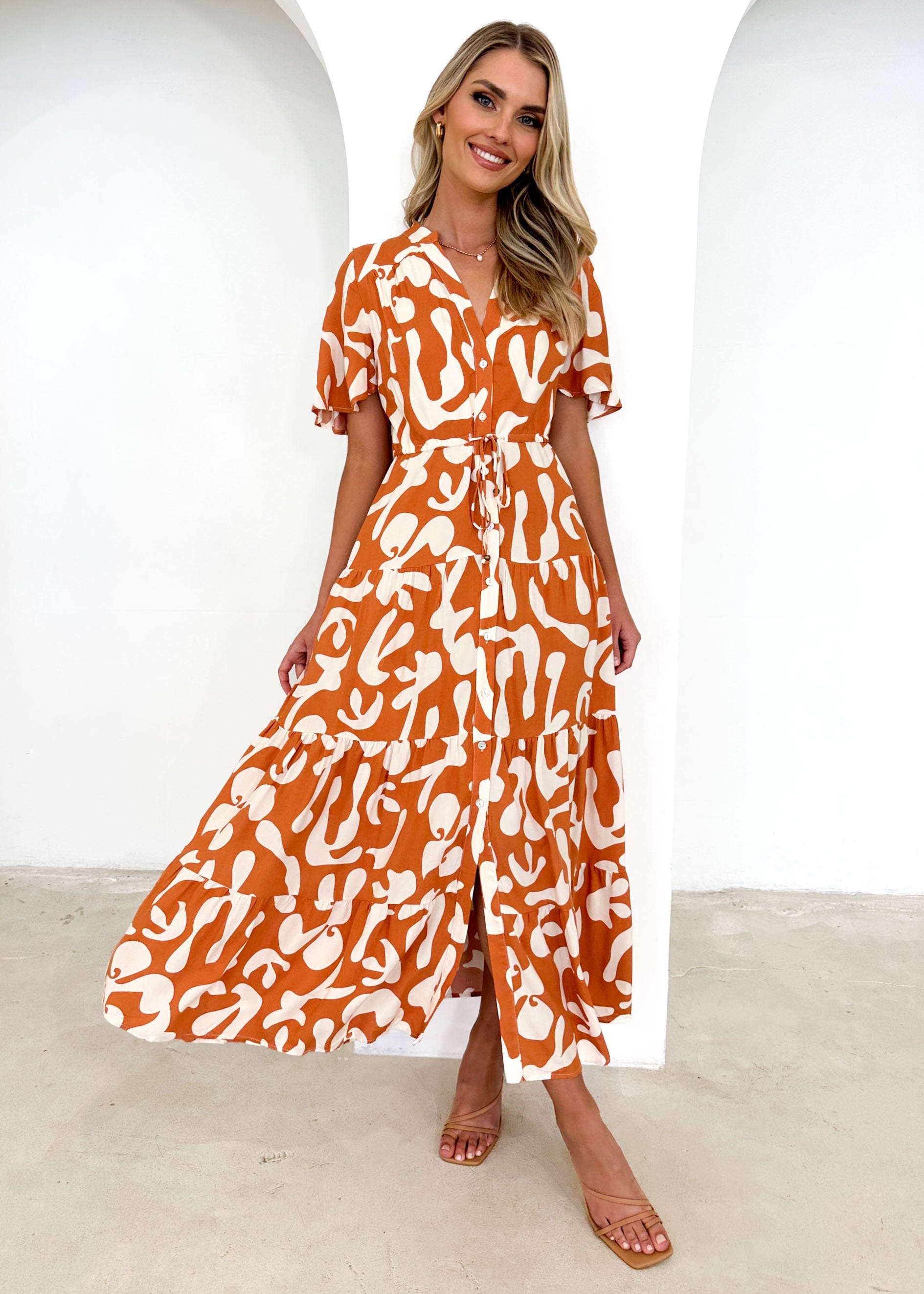 Kiernan Maxi Dress - Tan Abstract
