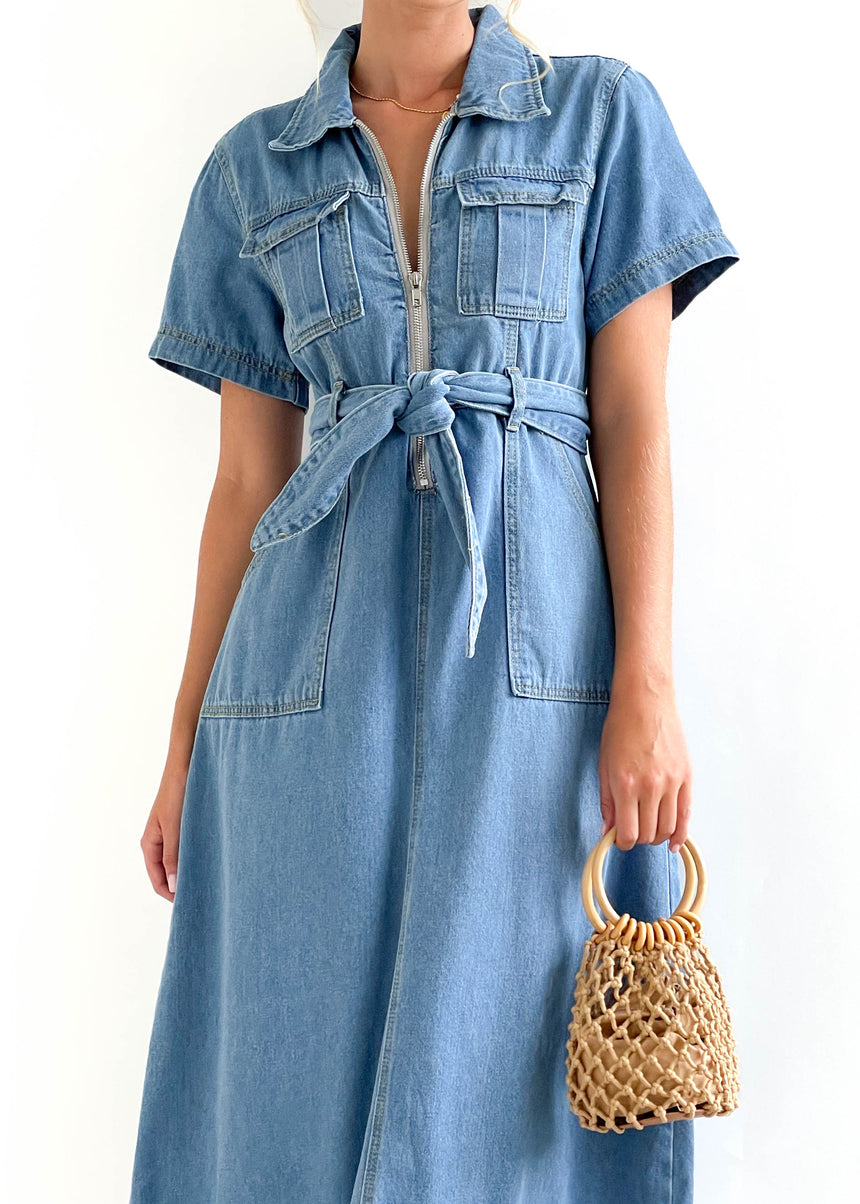 Freya Denim Midi Dress Blue Denim