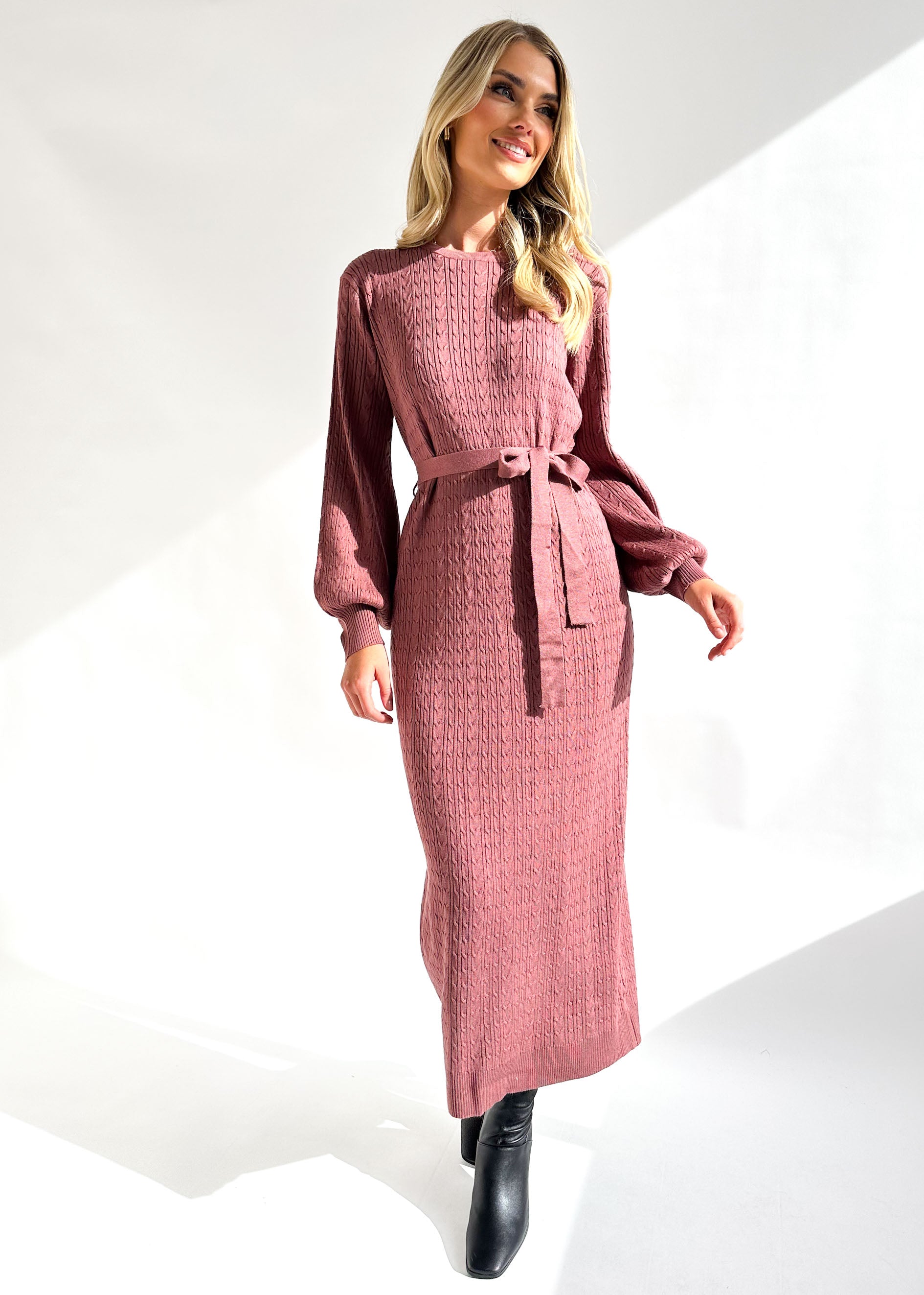 Tariah Knit Midi Dress - Rose