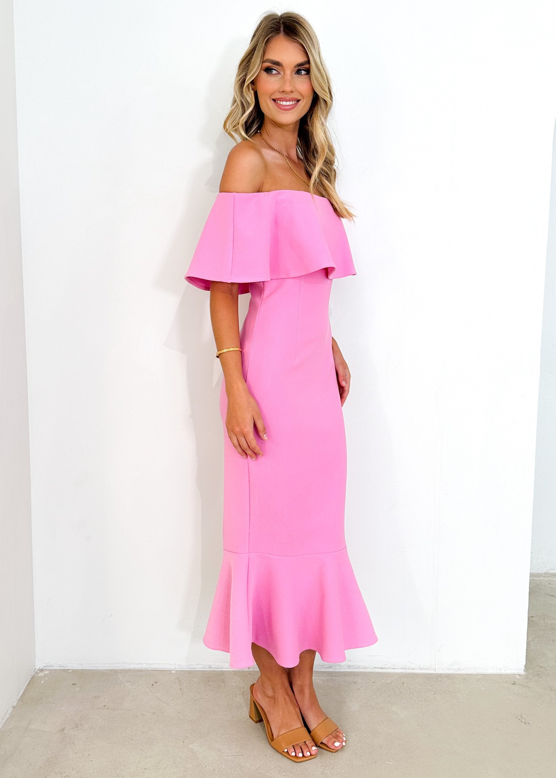 Linnto Off Shoulder Midi Dress - Pink