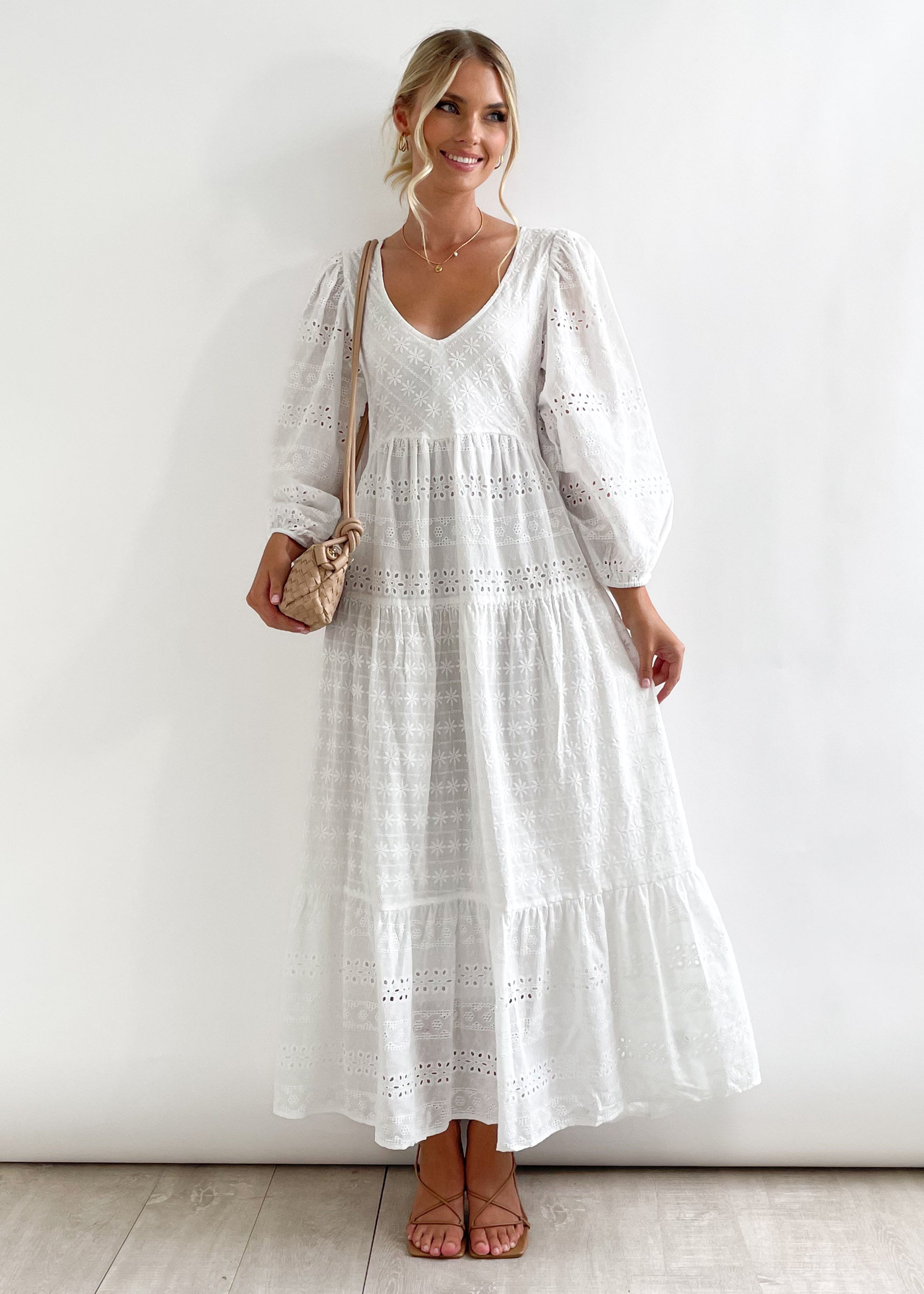 Kelsie Maxi Dress - White Anglaise