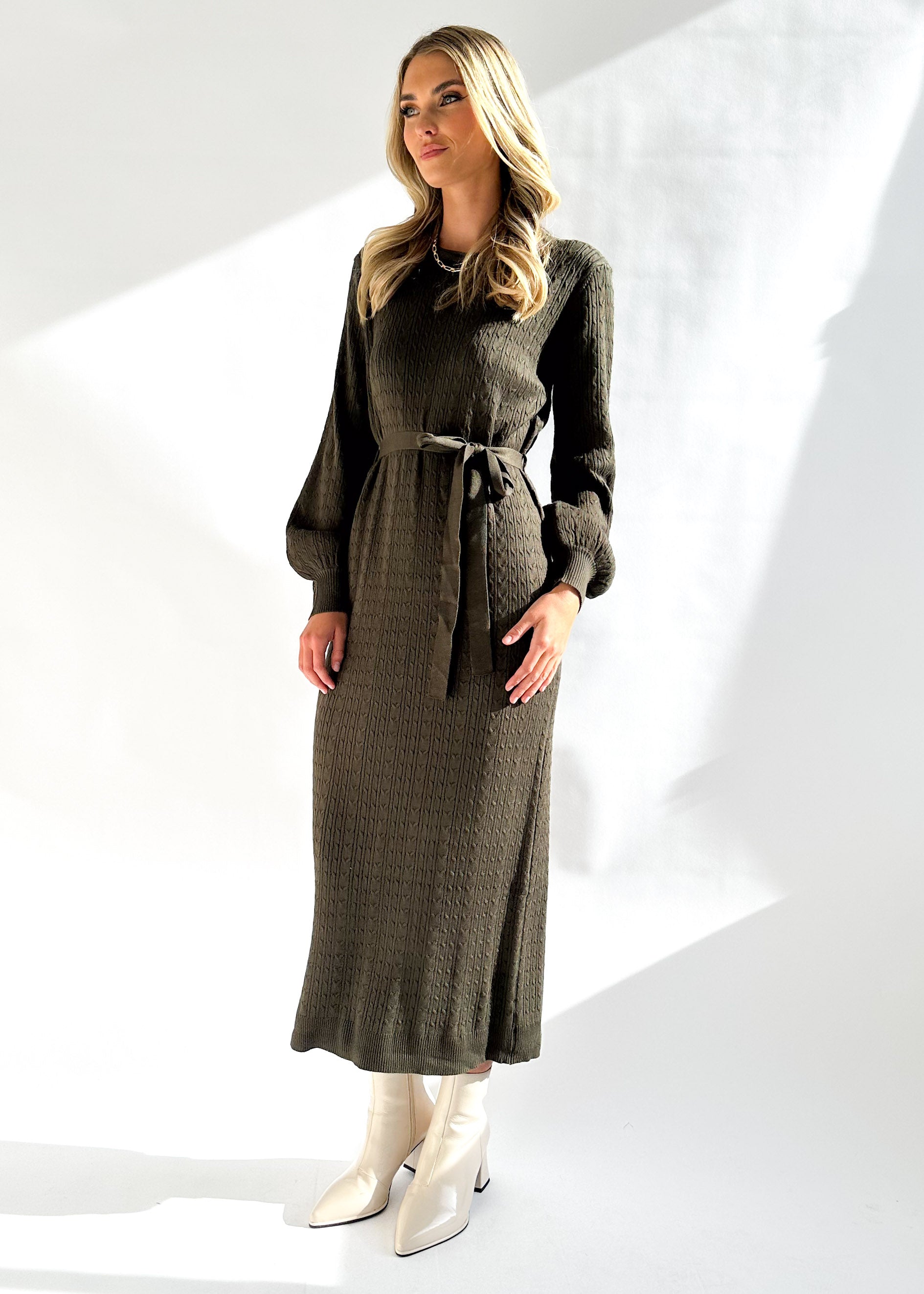 Tariah Knit Midi Dress - Khaki