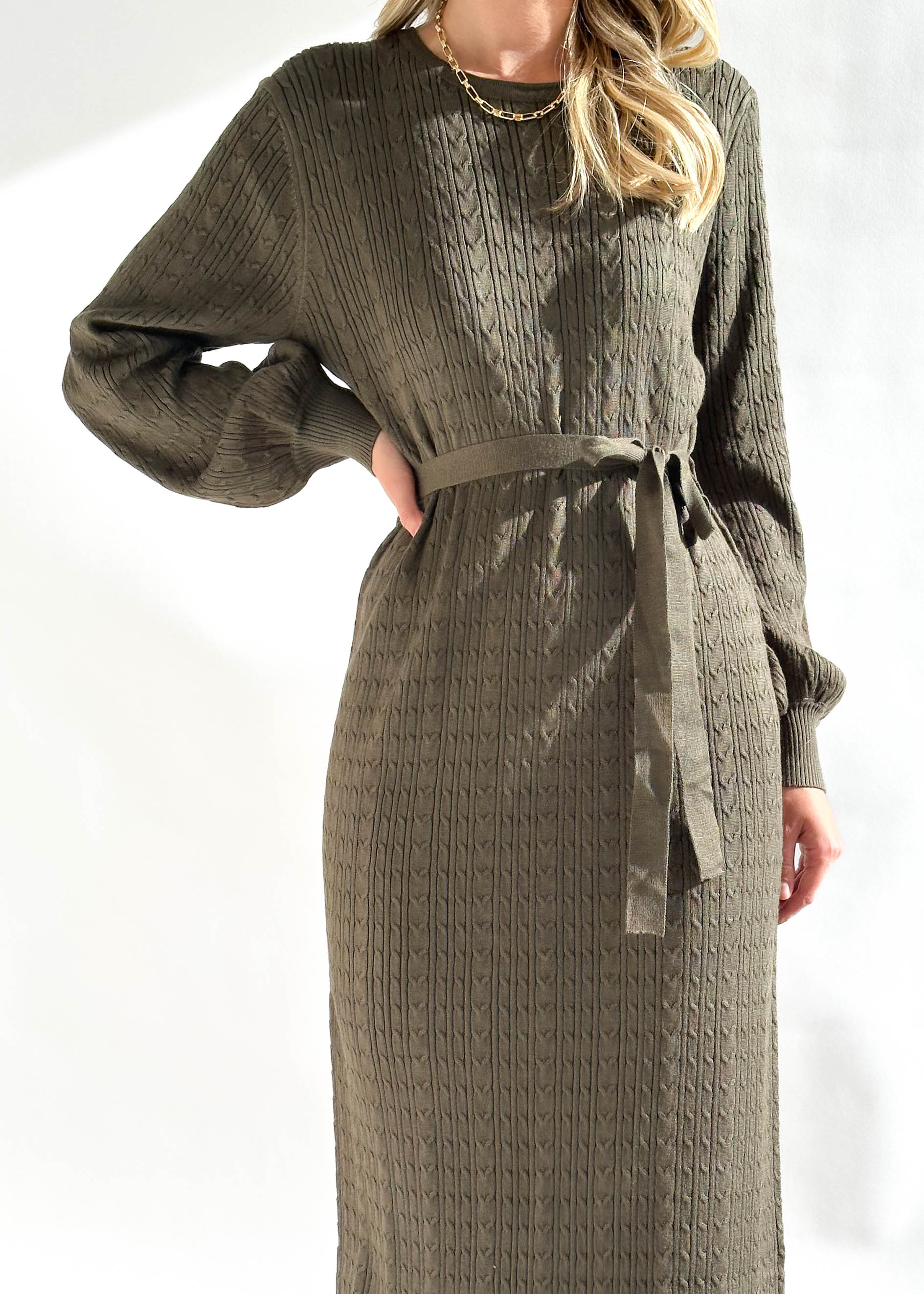 Tariah Knit Midi Dress - Khaki