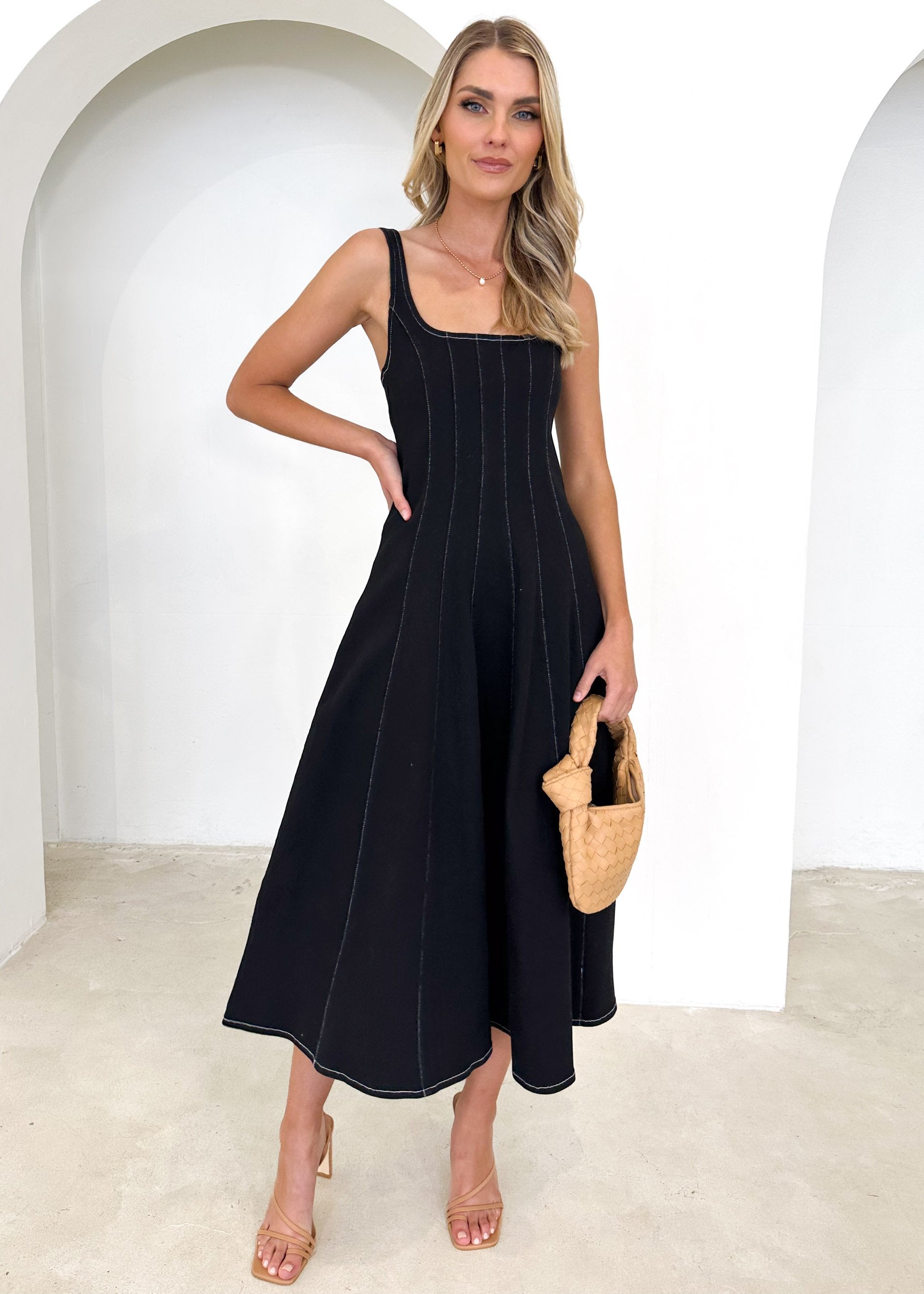 Zayla Denim Midi Dress - Black