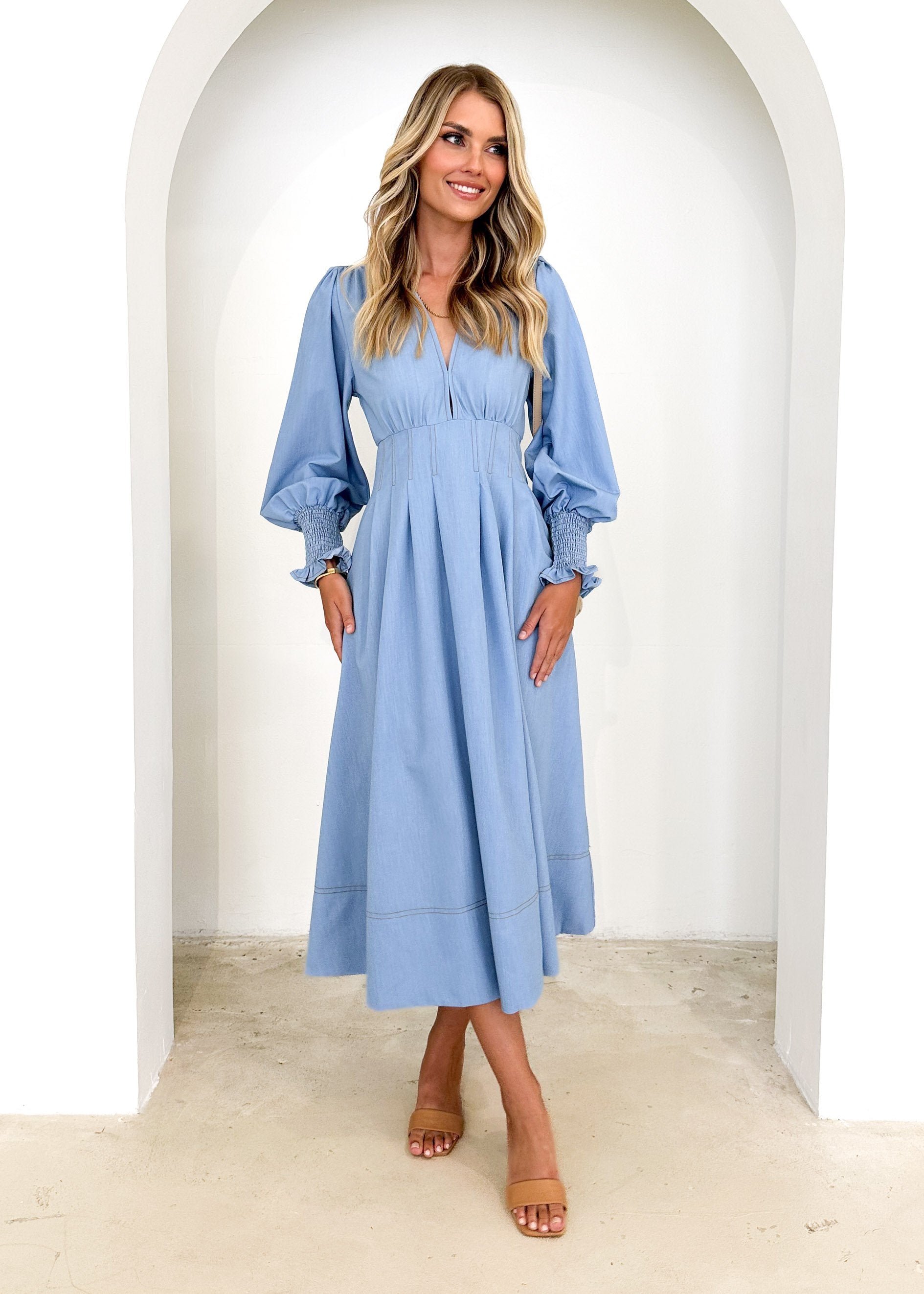 Toria Midi Dress - Light Blue
