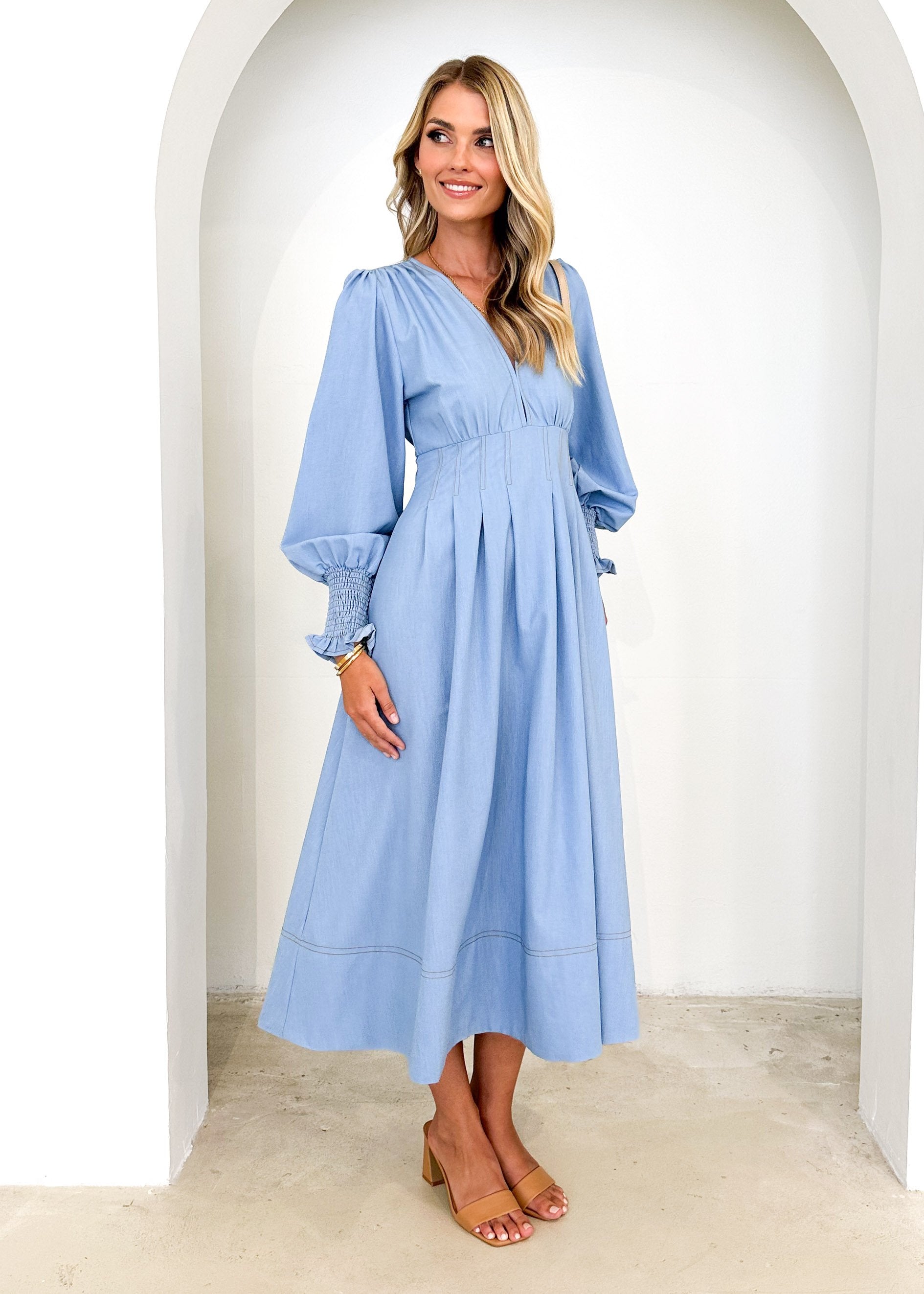 Toria Midi Dress - Light Blue