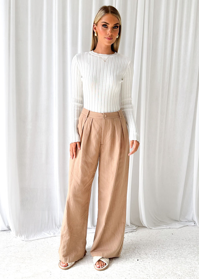 Blaise Pants - Beige Pinstripe