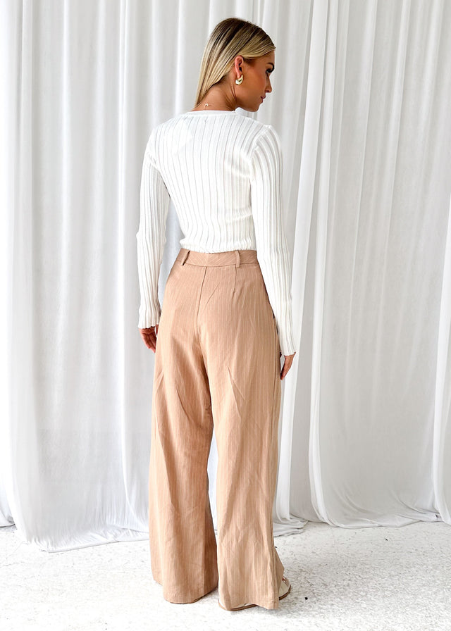 Blaise Pants - Beige Pinstripe