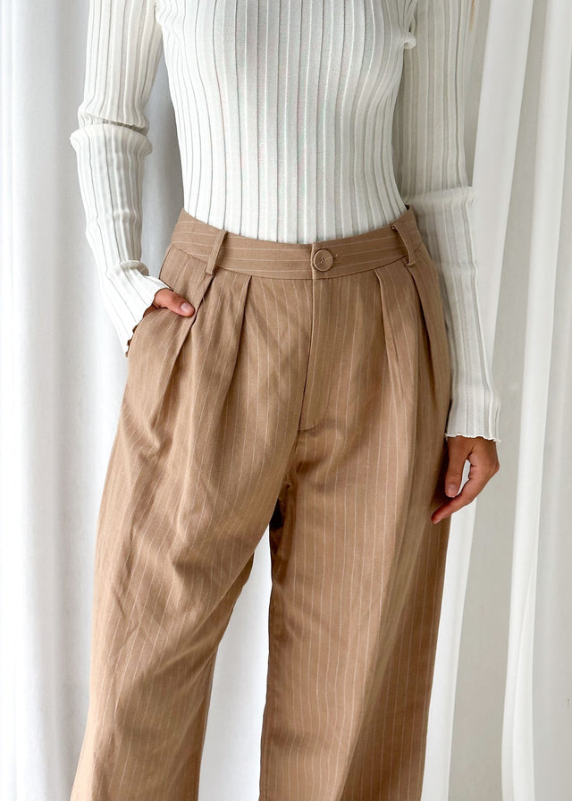 Blaise Pants - Beige Pinstripe