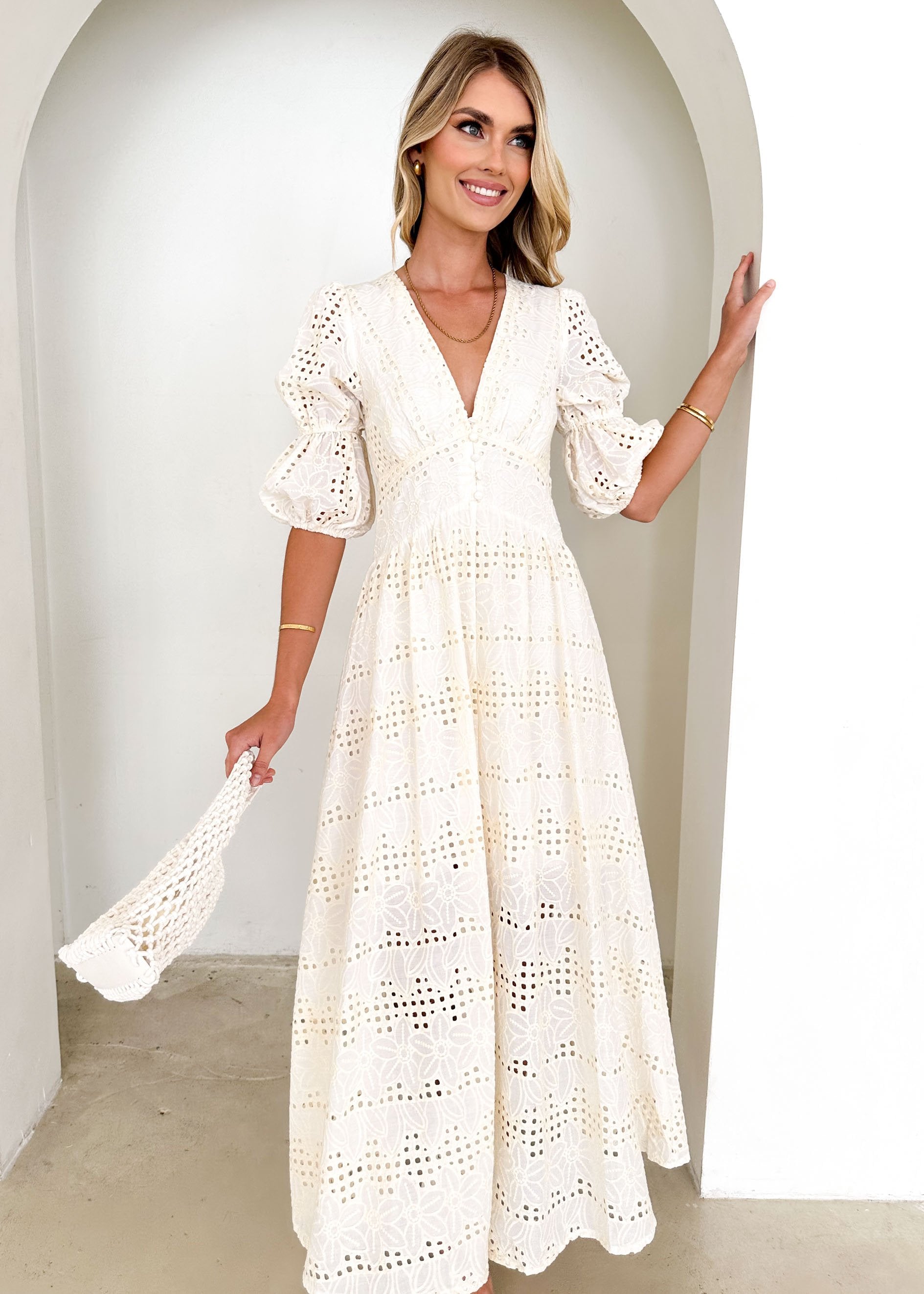 Obella Maxi Dress - White Anglaise