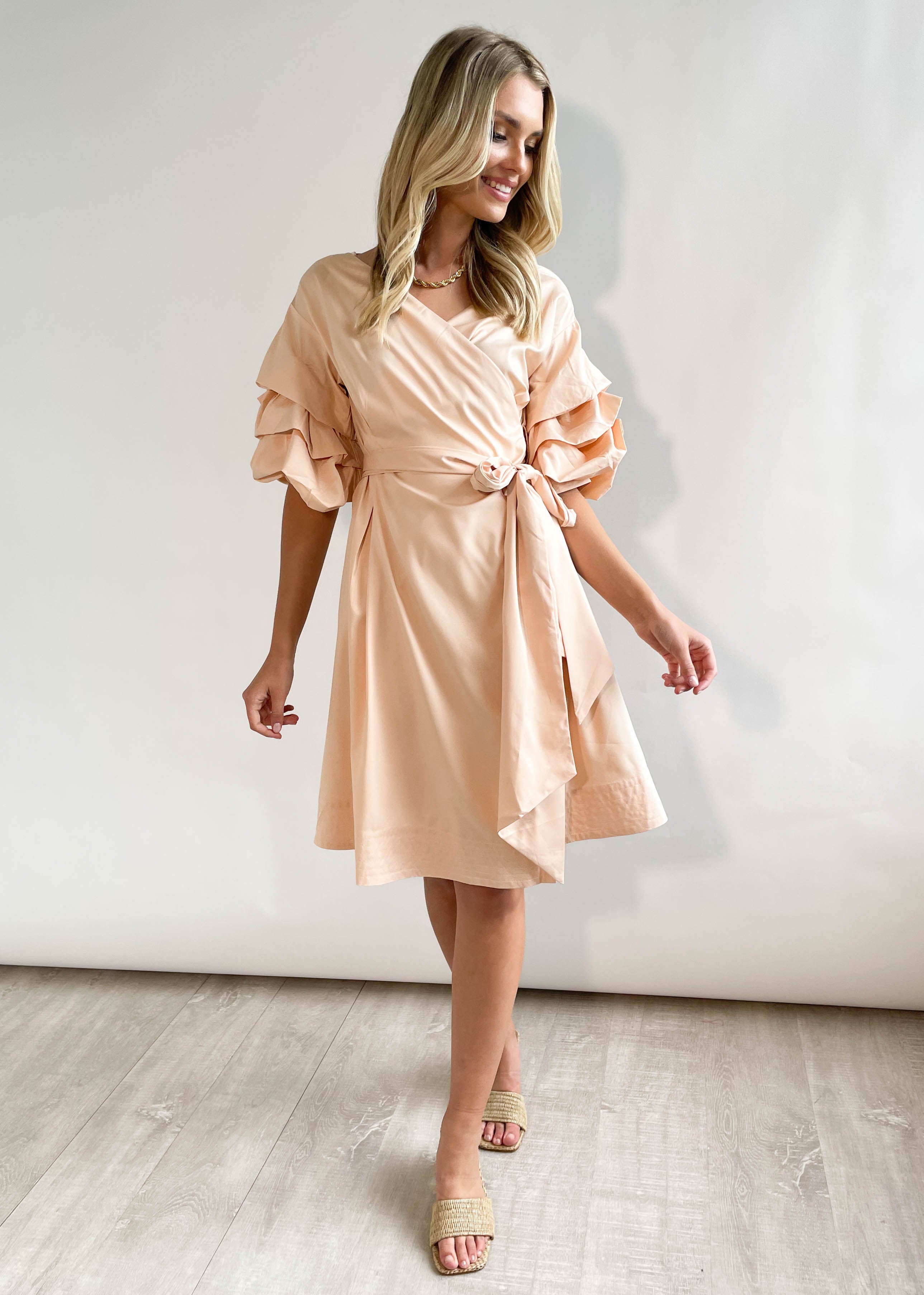Cherrish Wrap Midi Dress - Peach