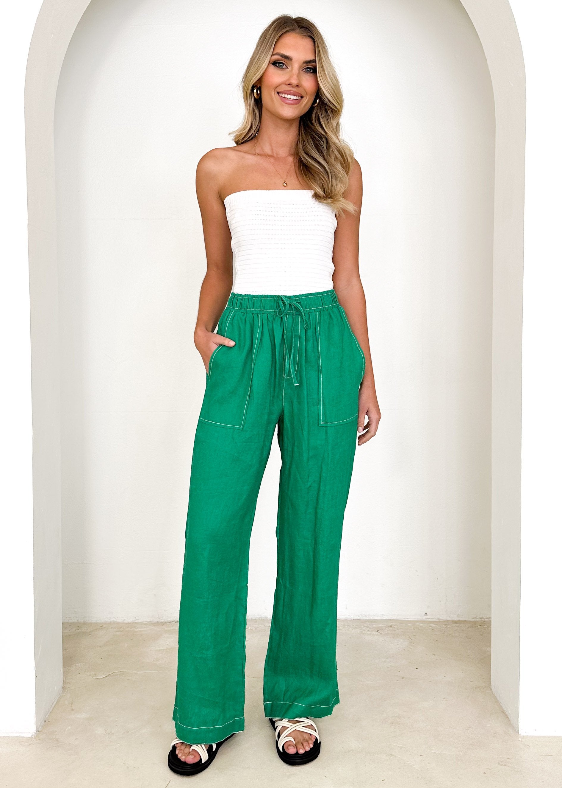 Tallulah Linen Pants - Green