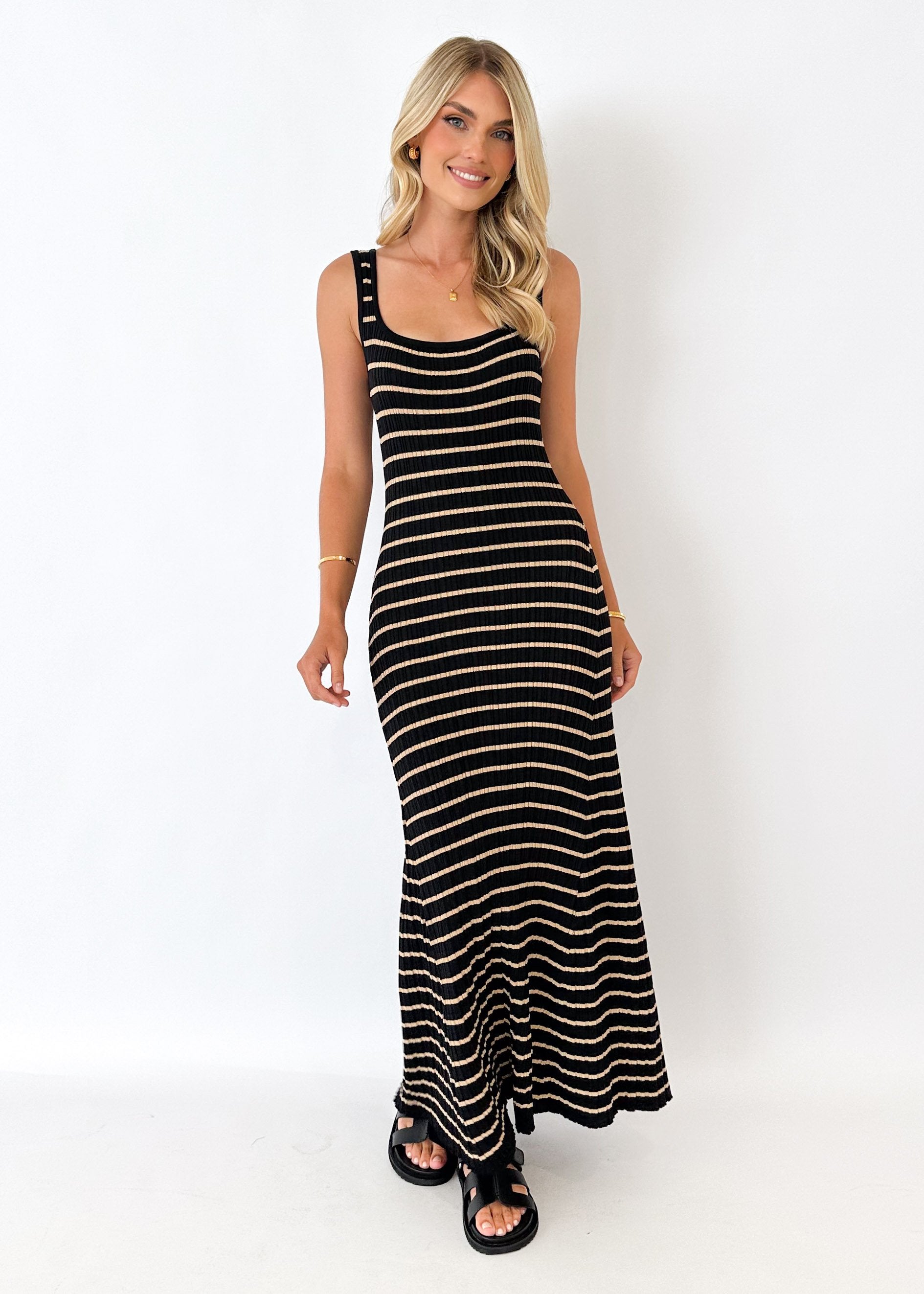 Doria Knit Maxi Dress - Black Stripe