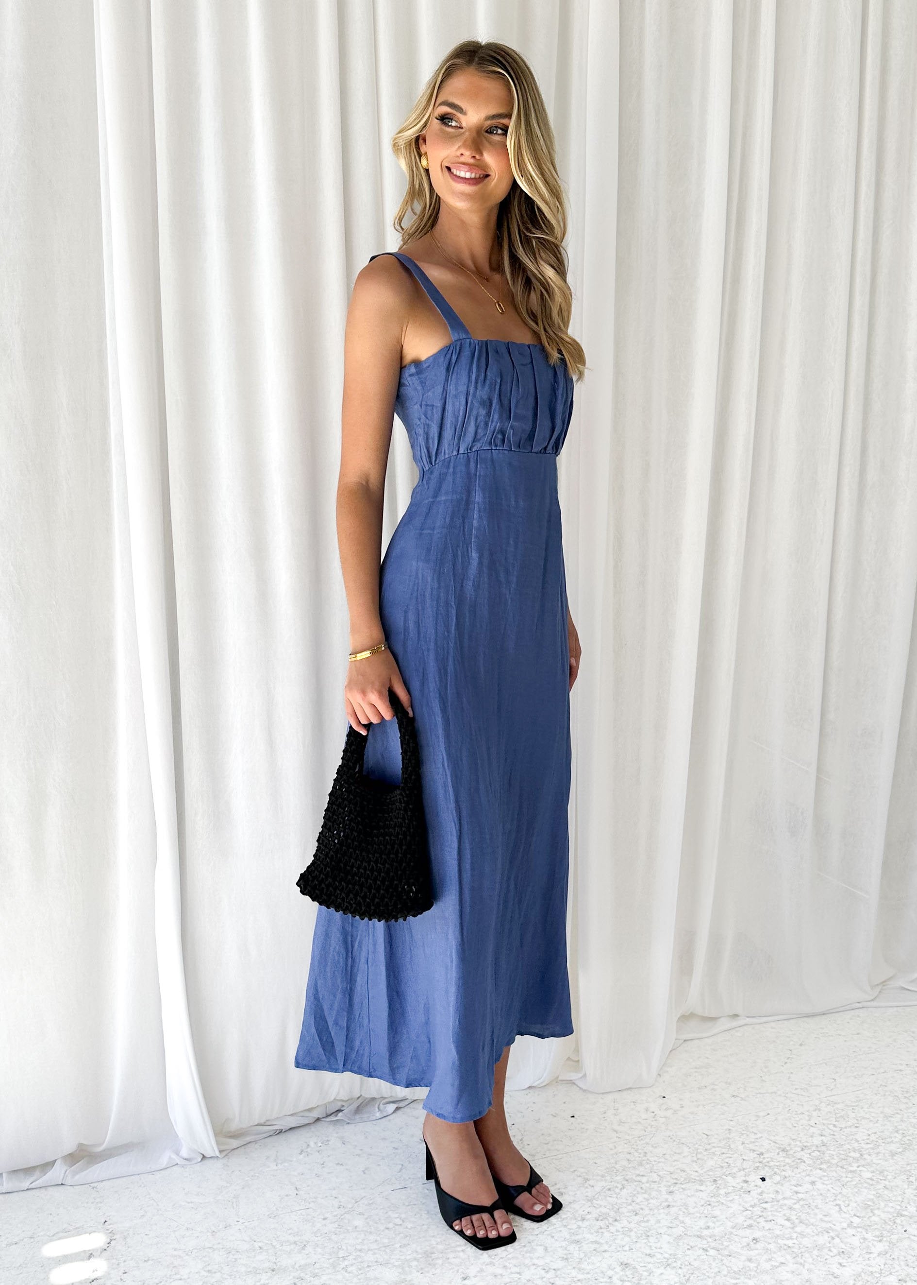 Pelma Linen Midi Dress - Cornflower Blue