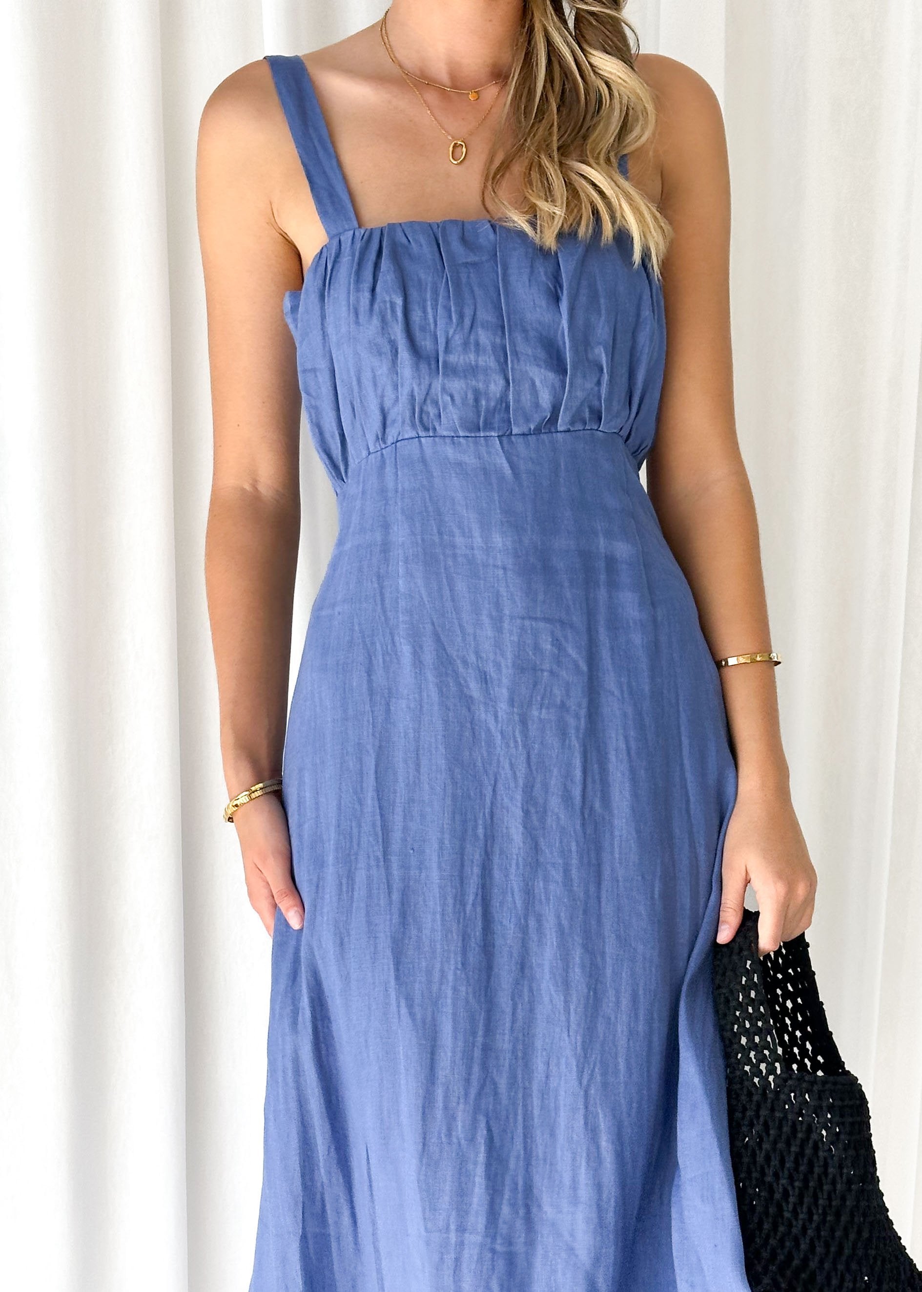 Pelma Linen Midi Dress - Cornflower Blue