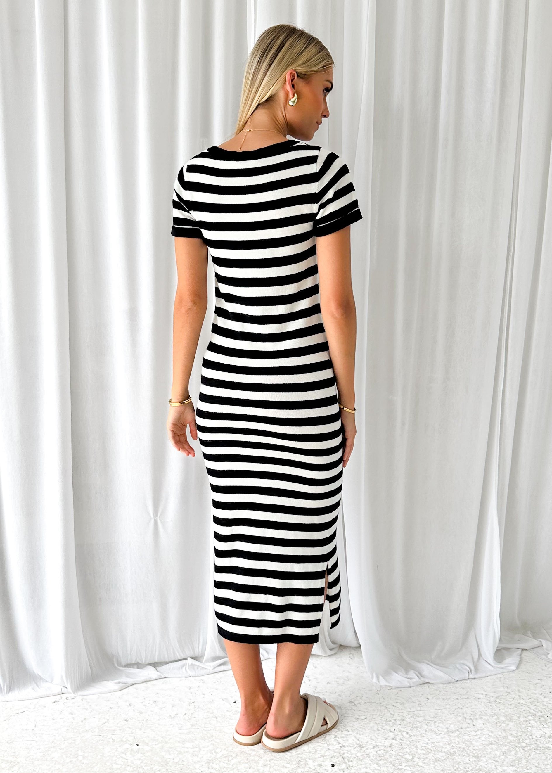 Taleen Knit Midi Dress - Black Stripe