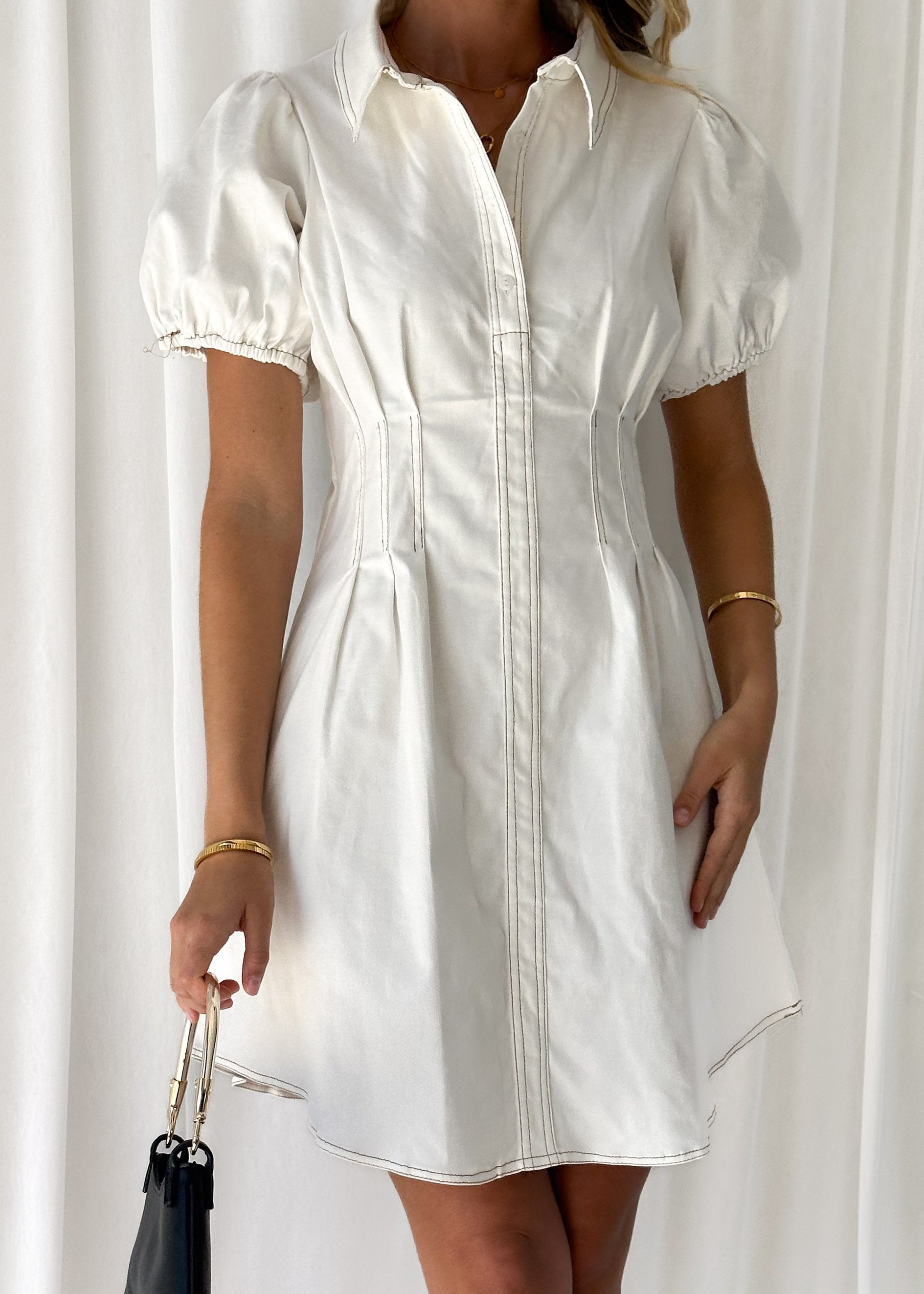 Mevie Stretch Denim Dress - Off White
