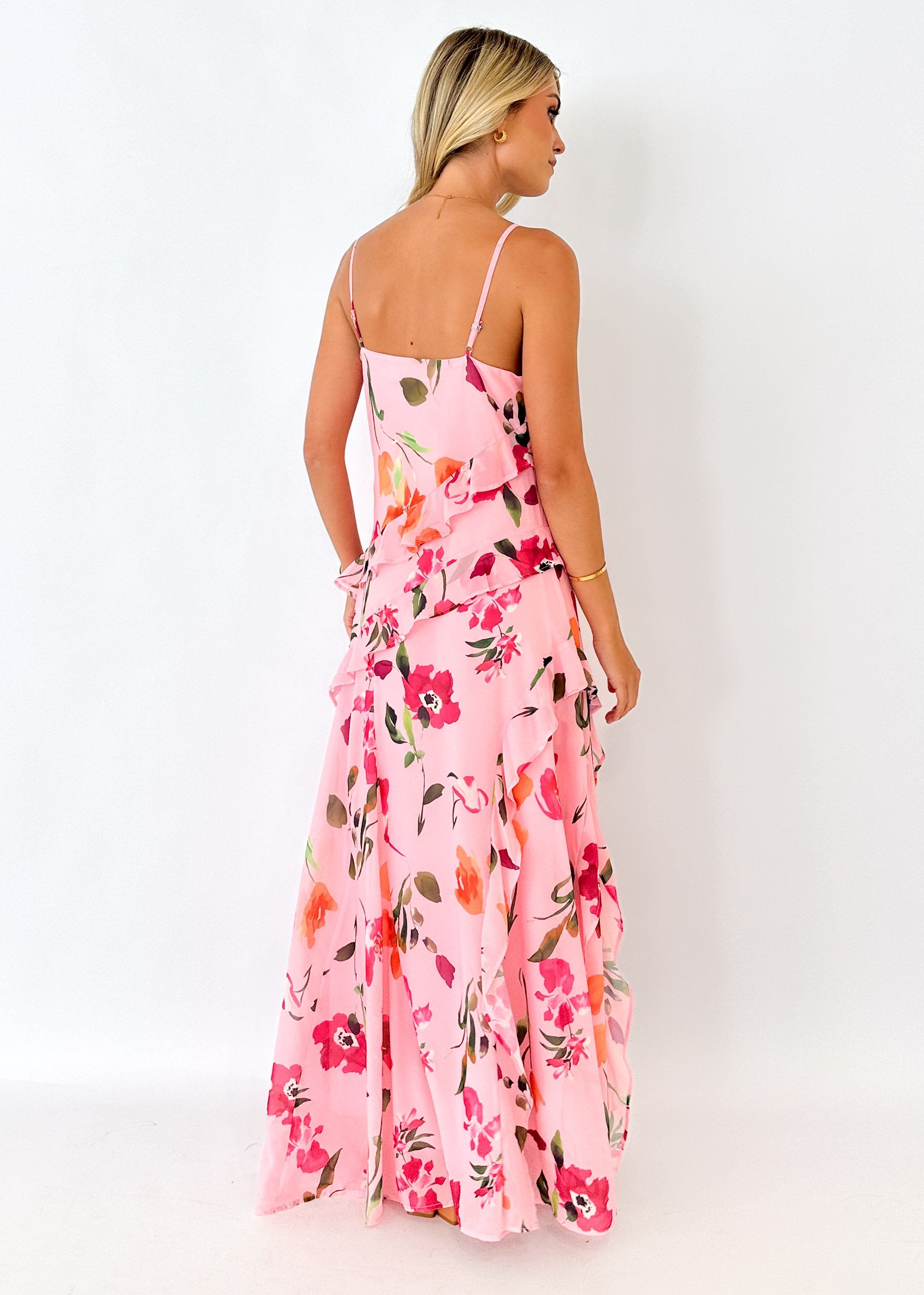 Stassa Ruffle Maxi Dress - Pink Azalea