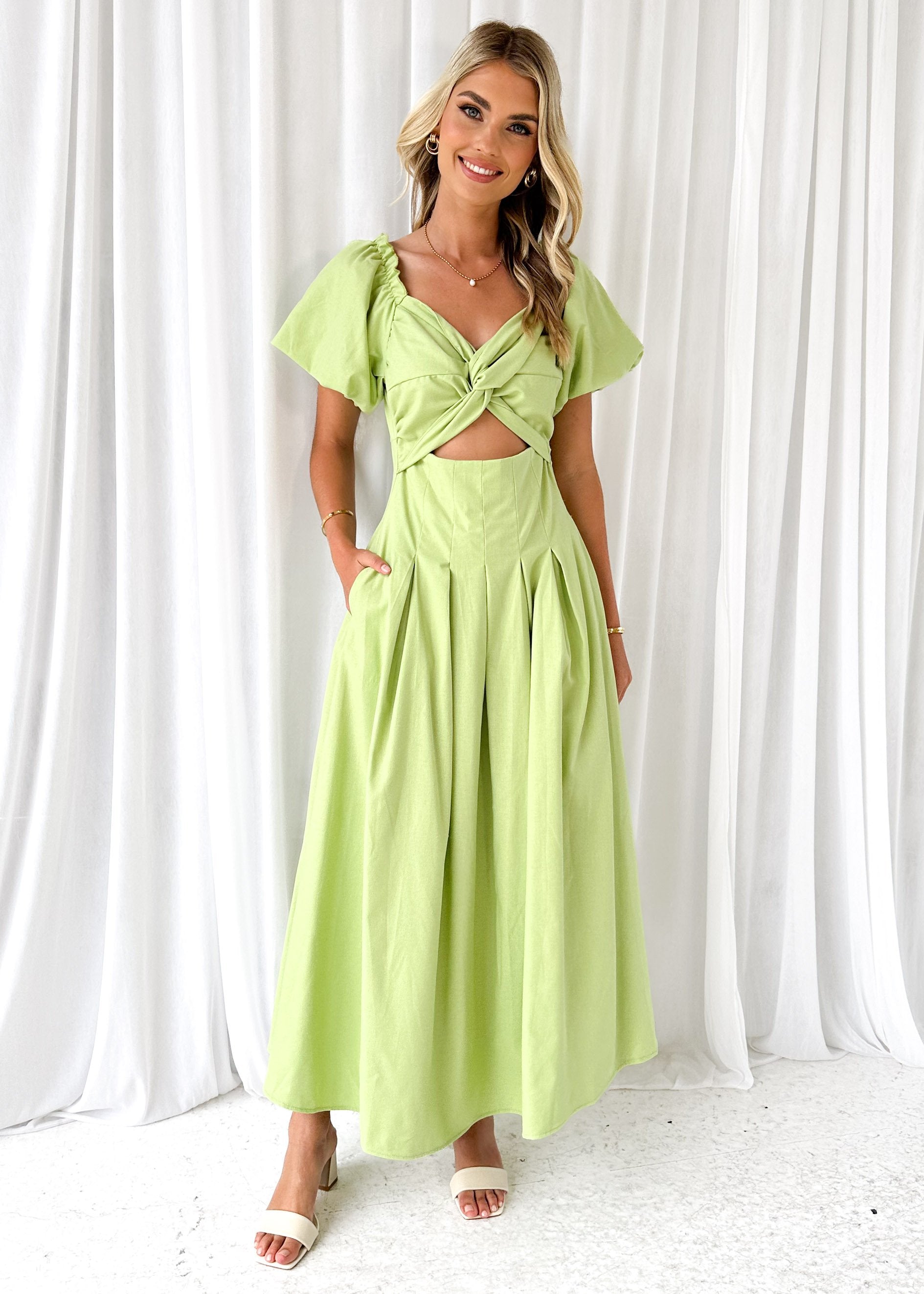 Larttie Off Shoulder Midi Dress - Lime