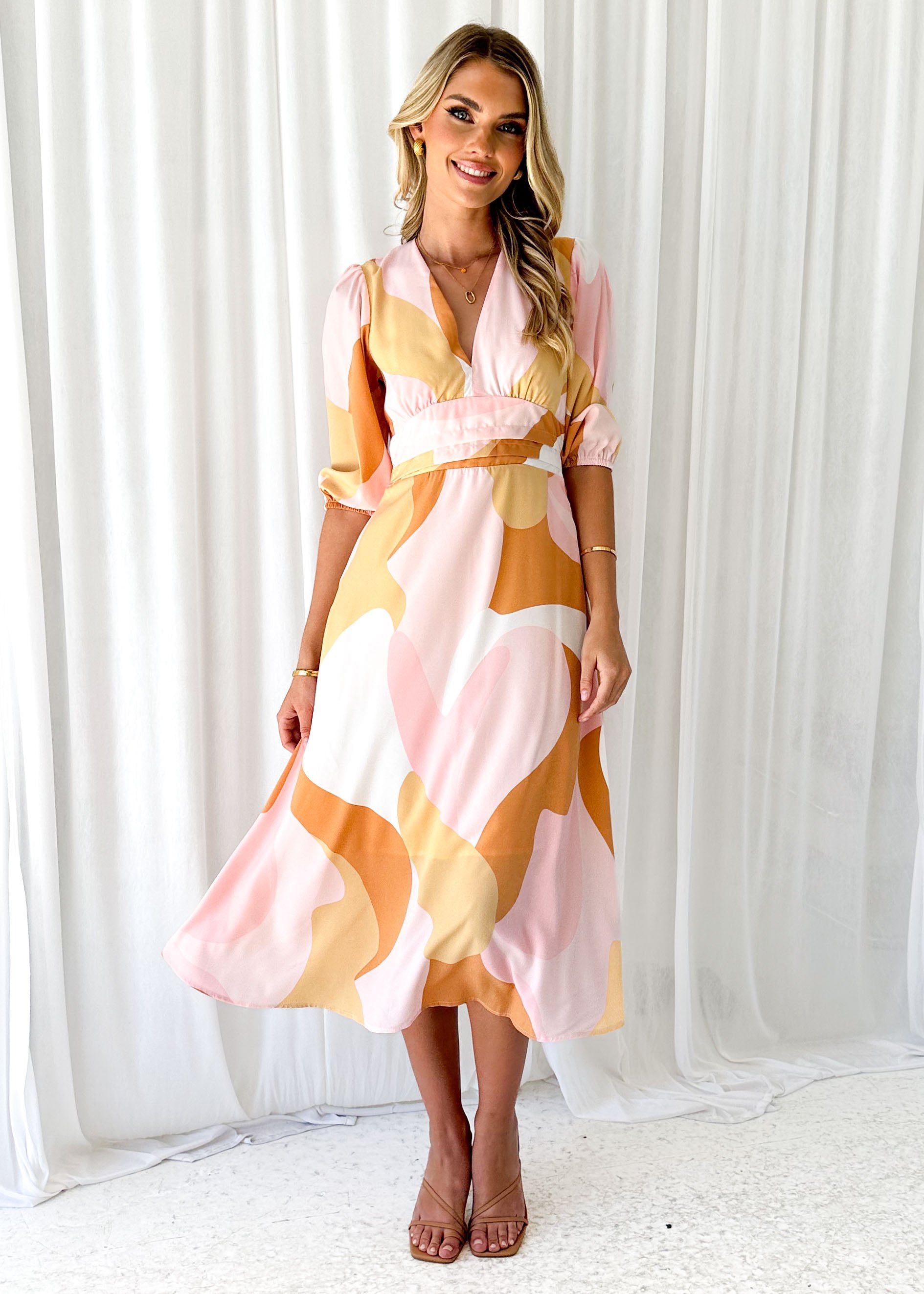 Eviana Midi Dress - Blush Swirl