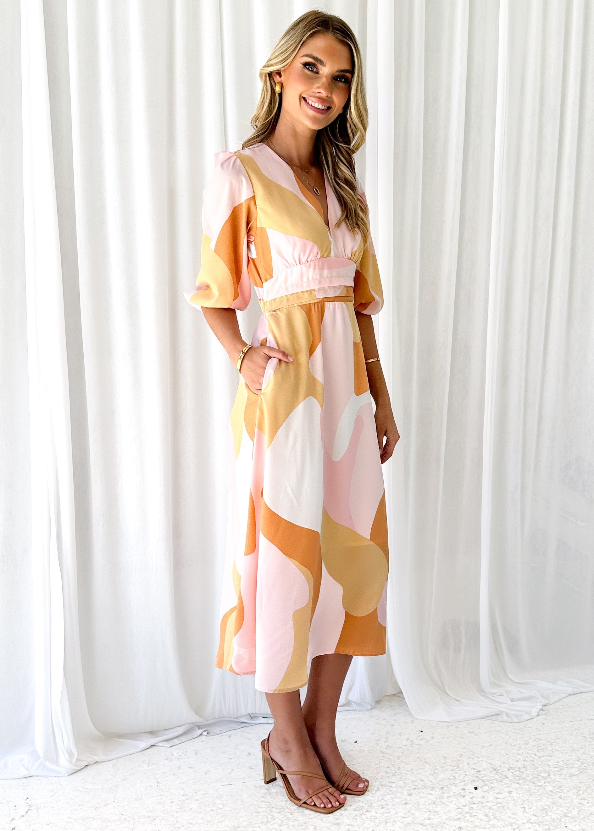 Eviana Midi Dress - Blush Swirl