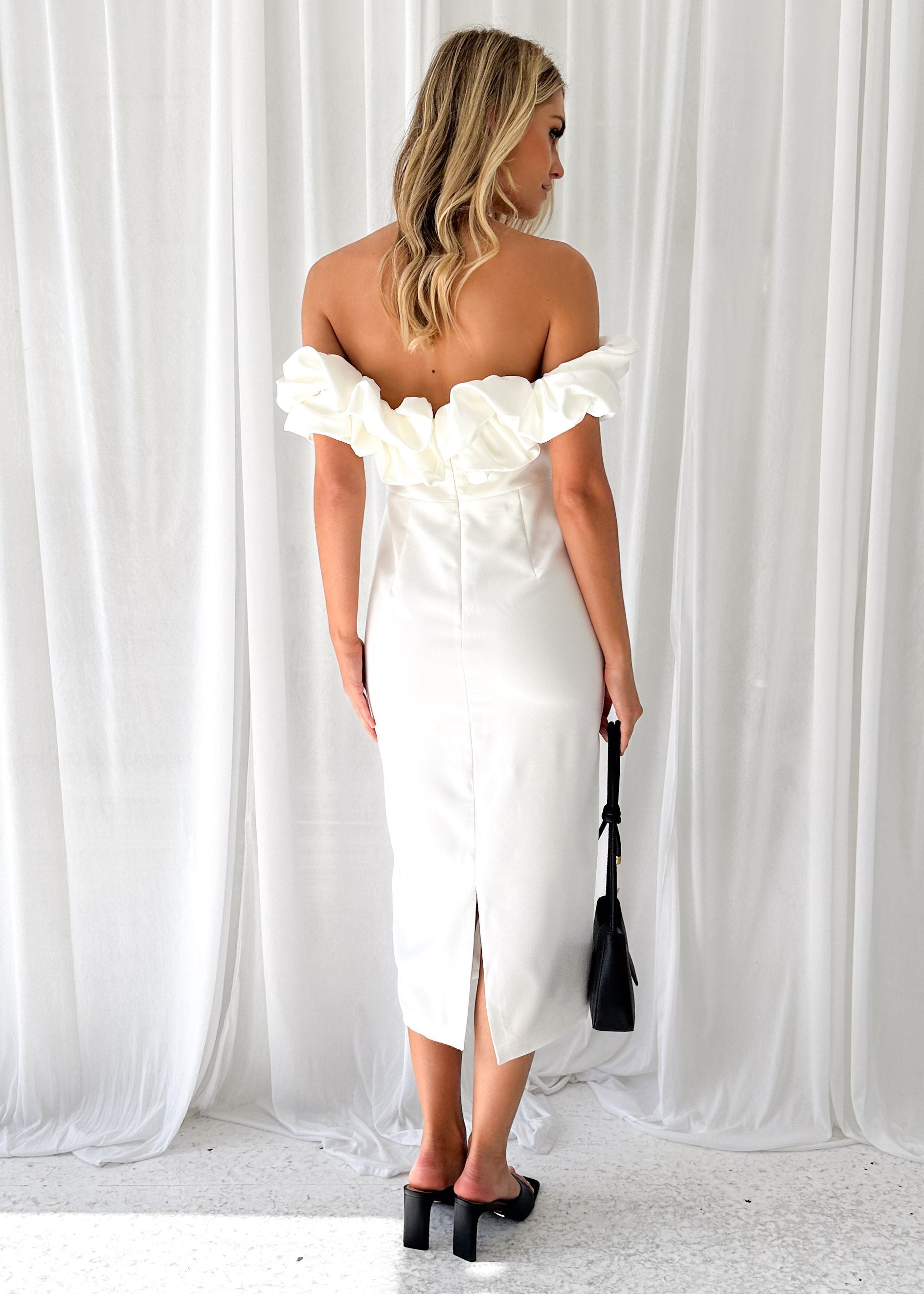 Nalini Off Shoulder Midi Dress - Off White