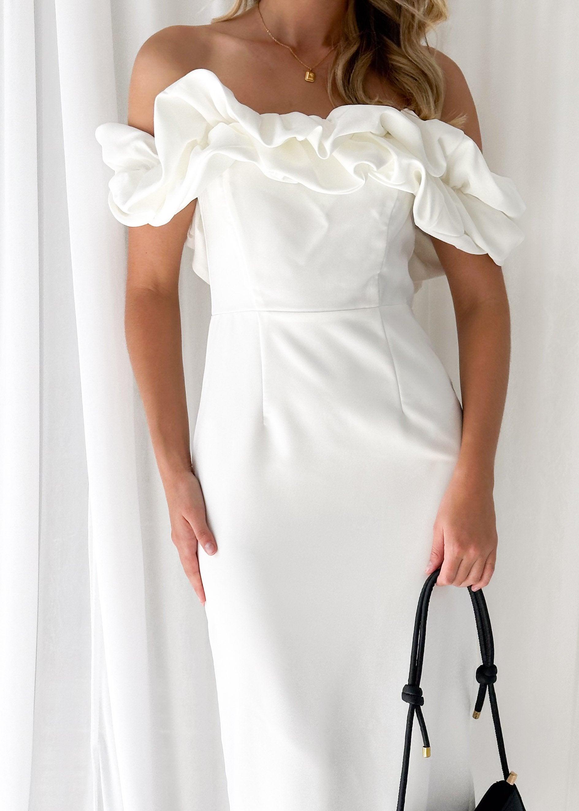 Nalini Off Shoulder Midi Dress - Off White