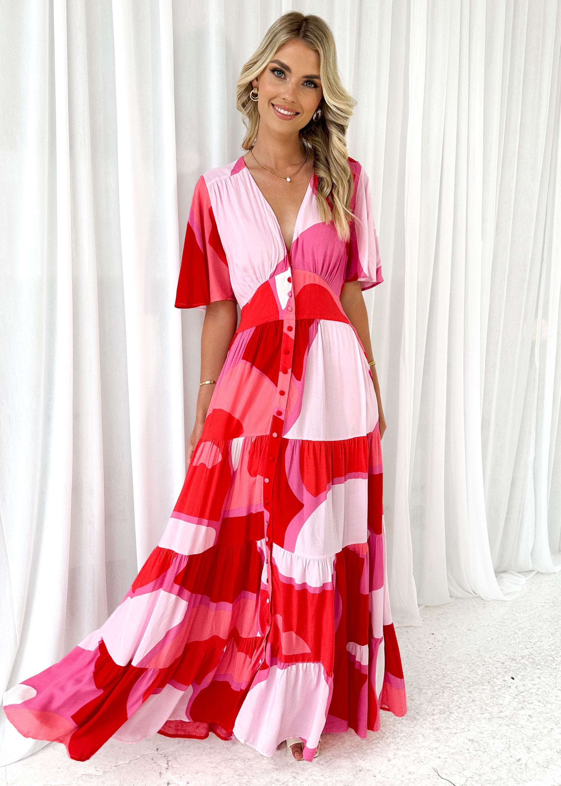 Ridger Maxi Dress - Pink Abstract