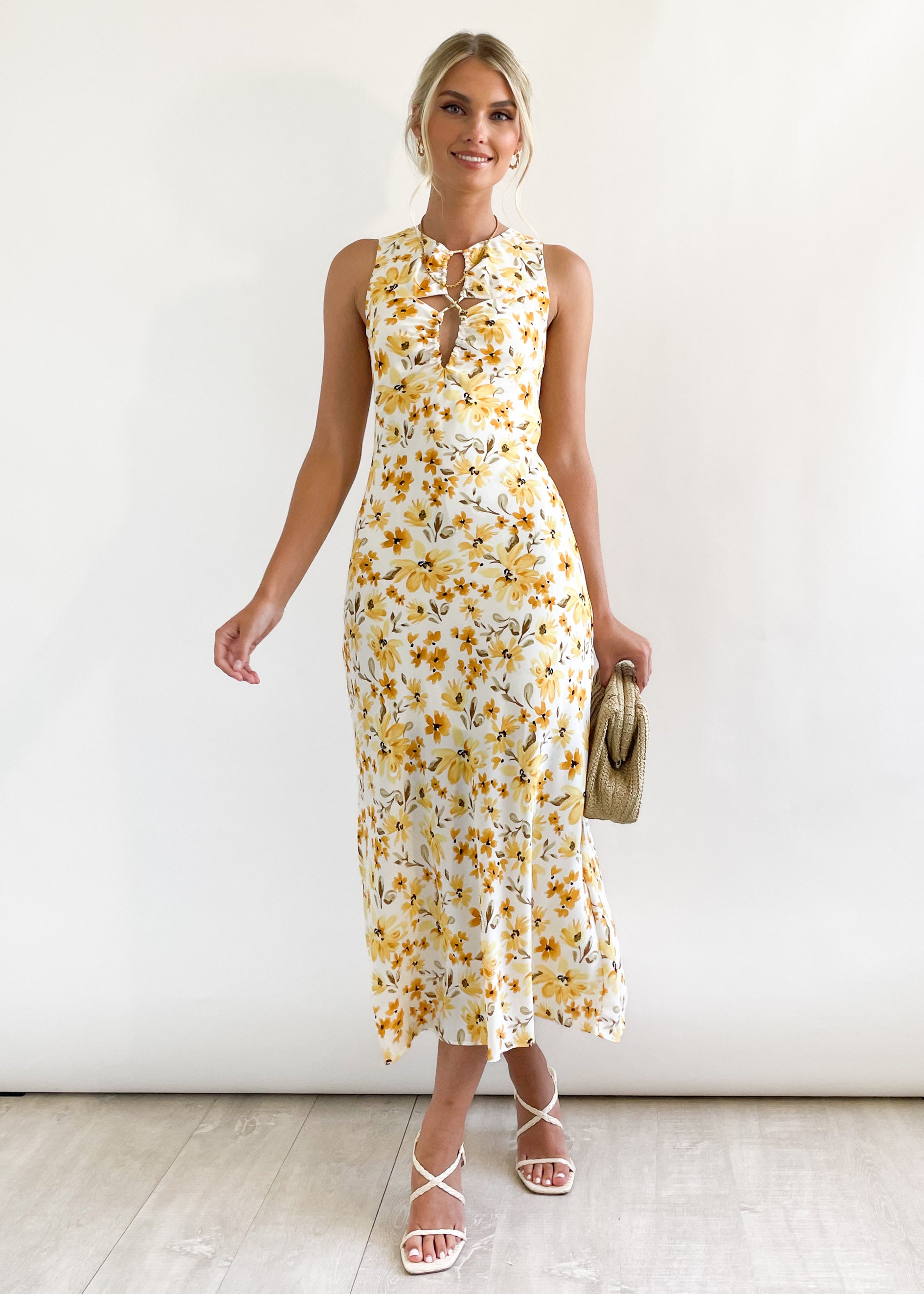 Easlea Midi Dress - Yellow Floral