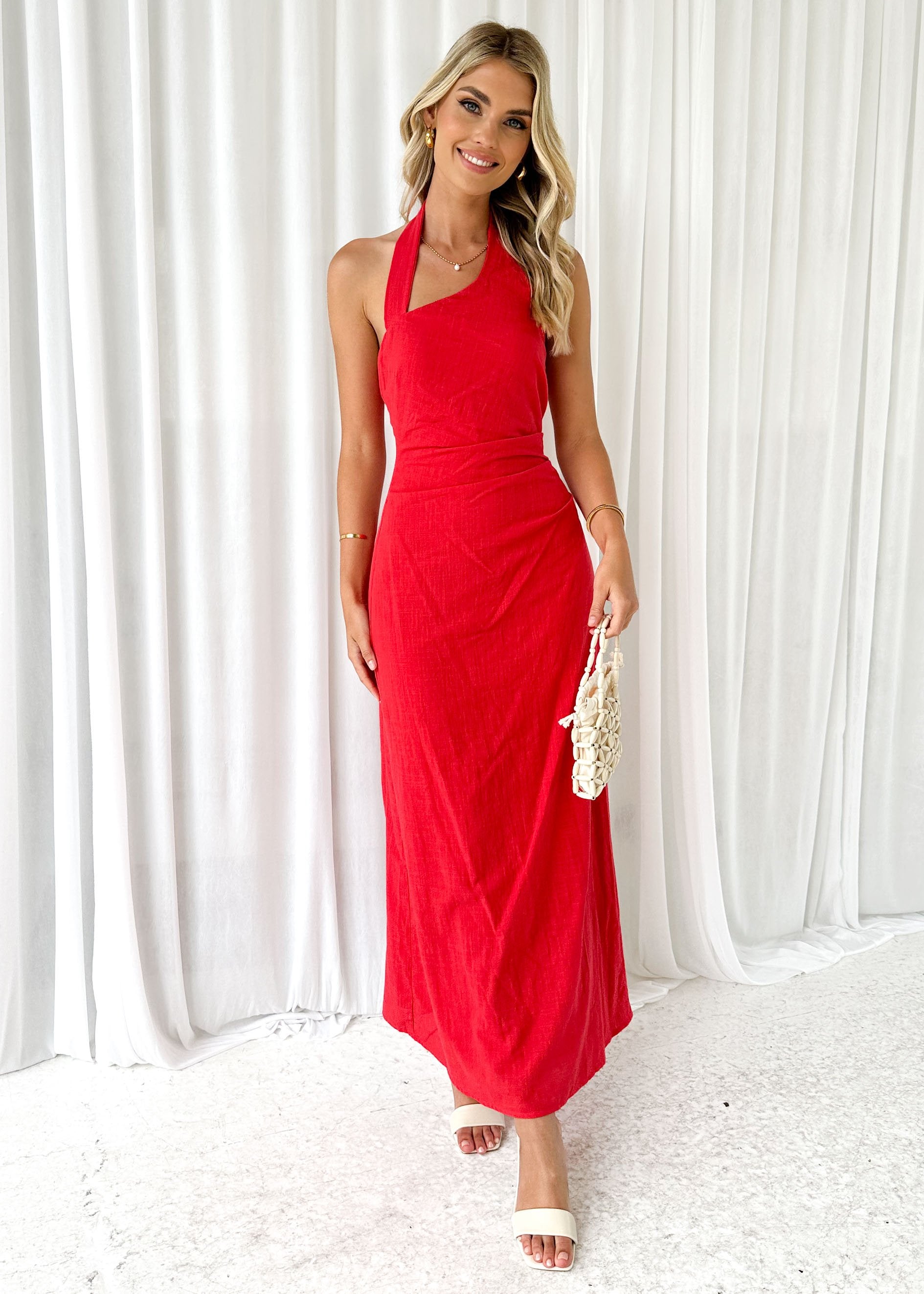 Aella Halter Maxi Dress - Red