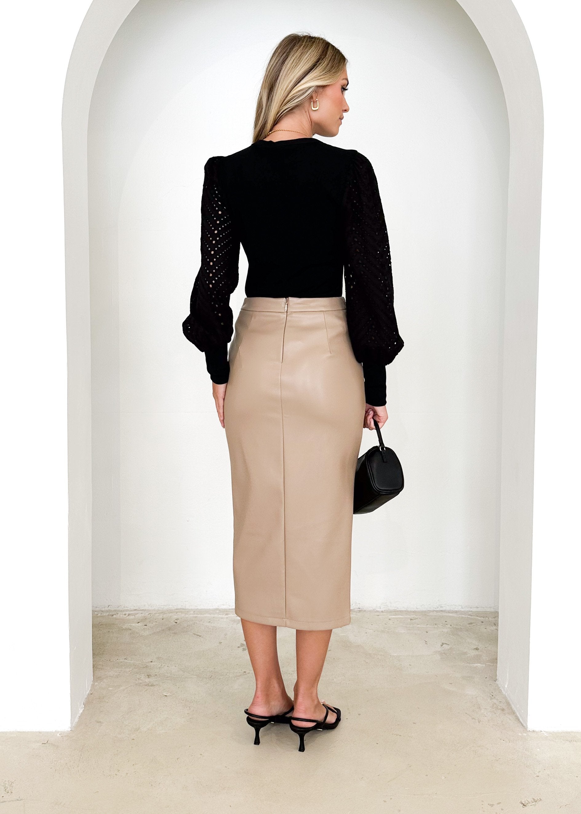 Karalla PU Midi Skirt - Latte