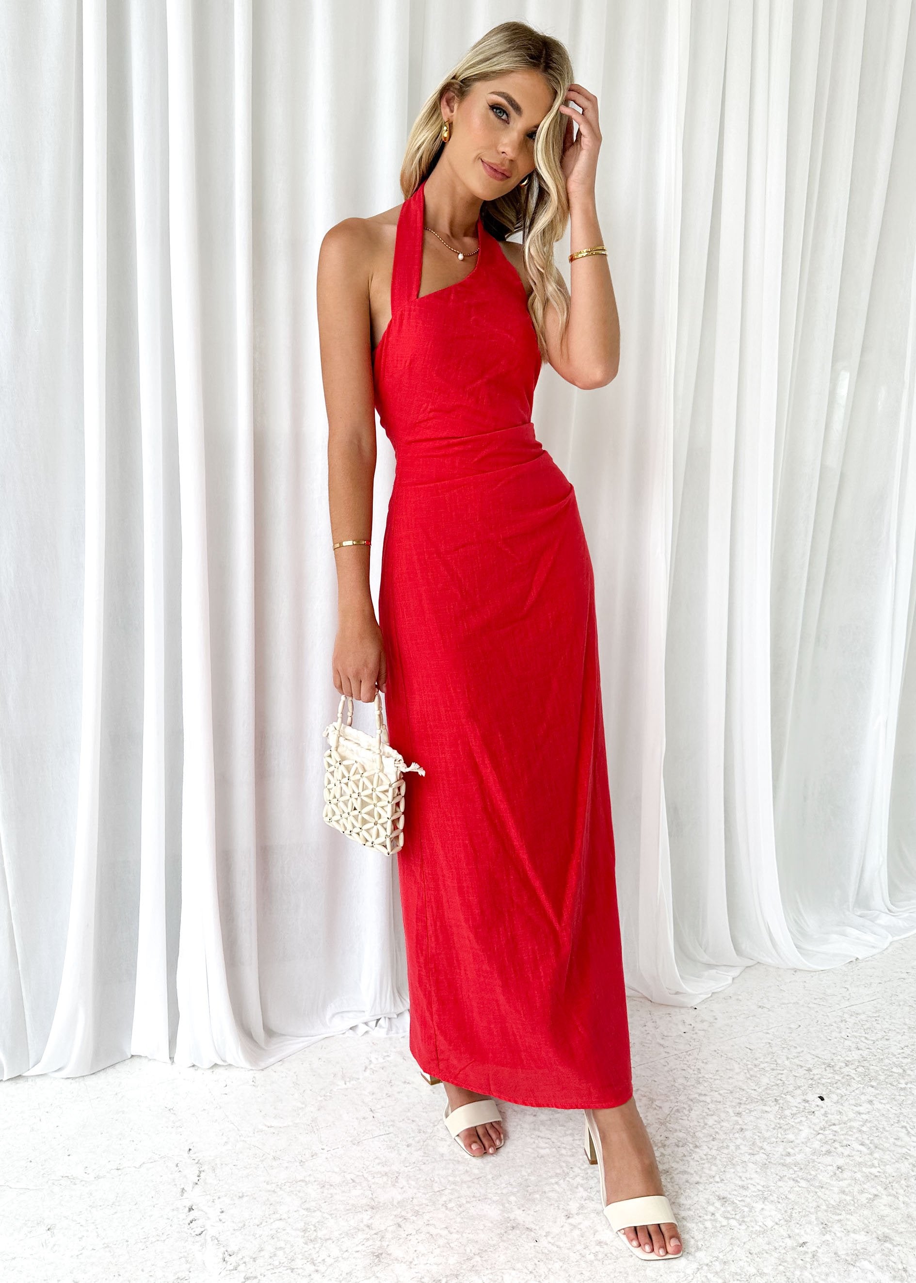 Aella Halter Maxi Dress - Red