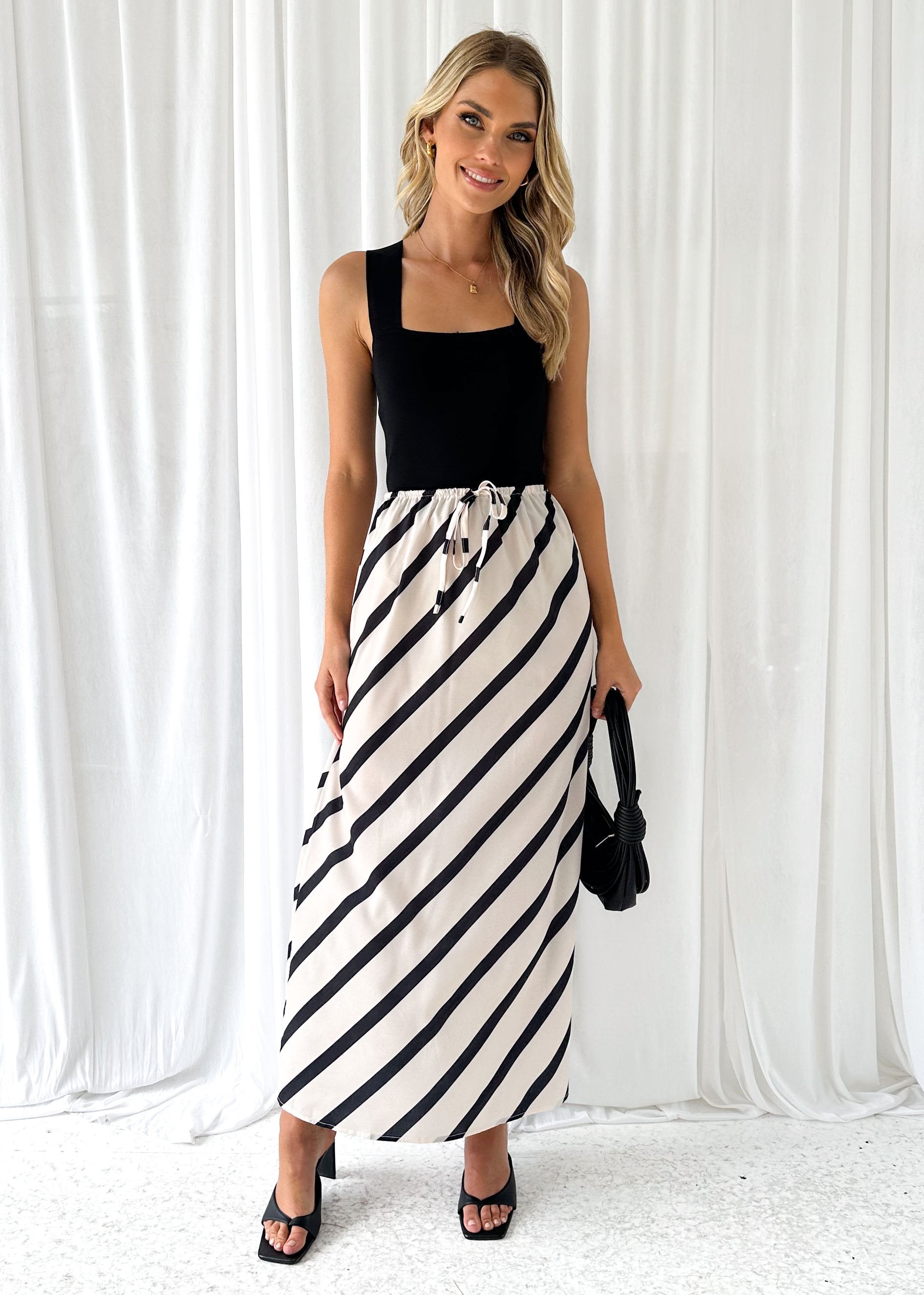 Tamoura Maxi Skirt - Beige Stripe