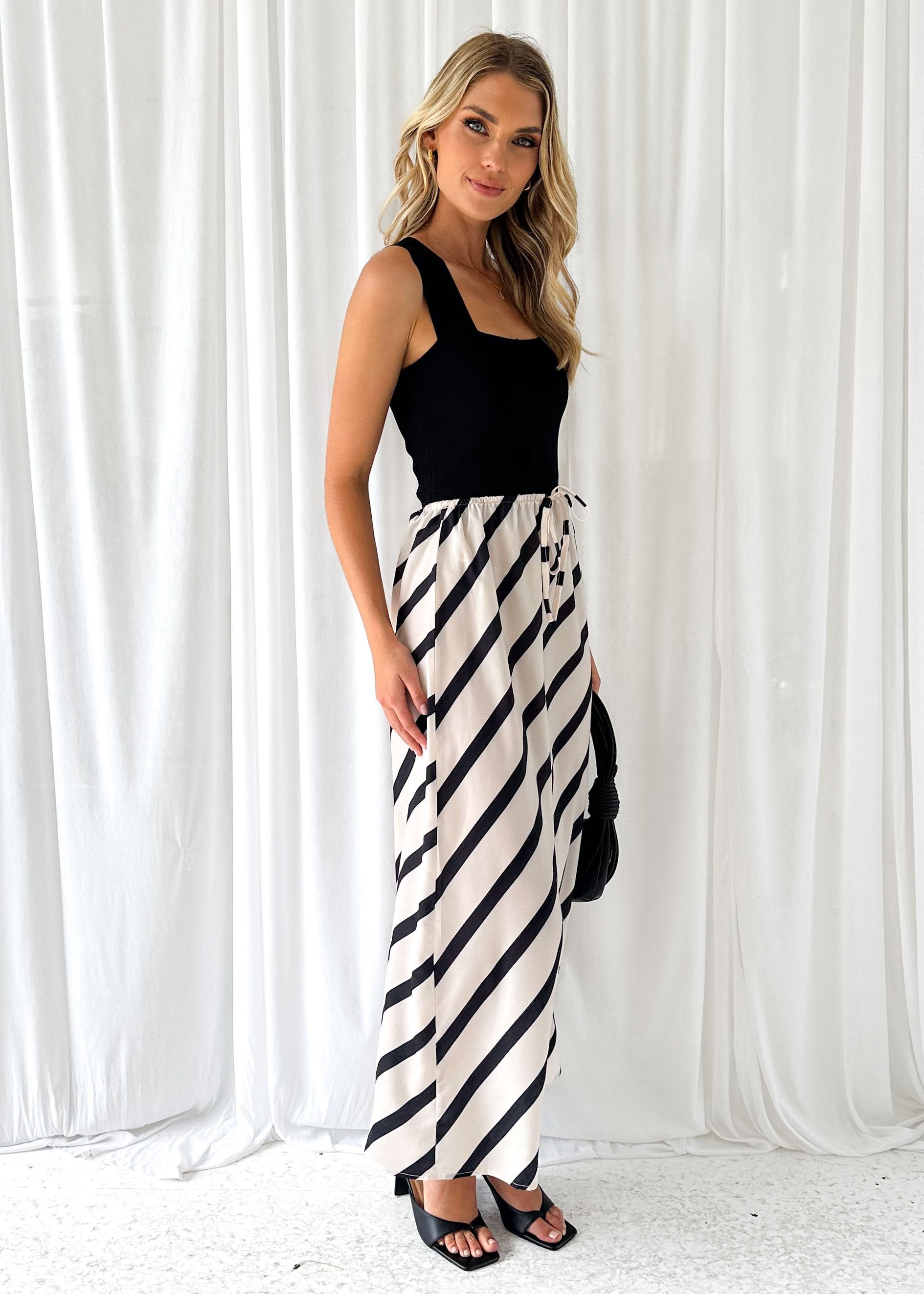 Tamoura Maxi Skirt - Beige Stripe