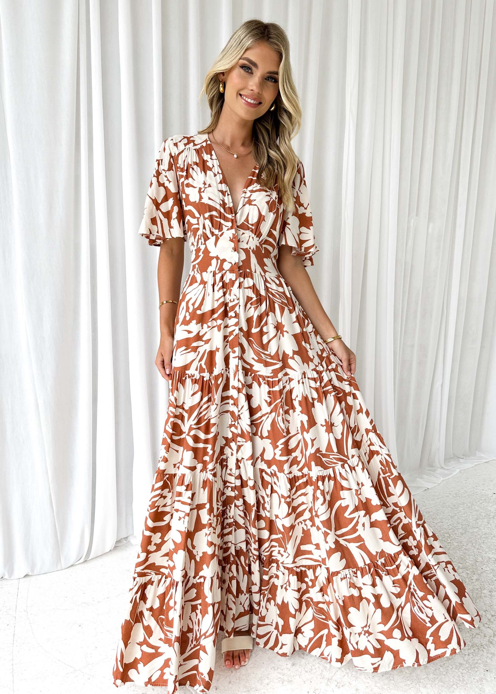 Ridger Maxi Dress - Brown Floral