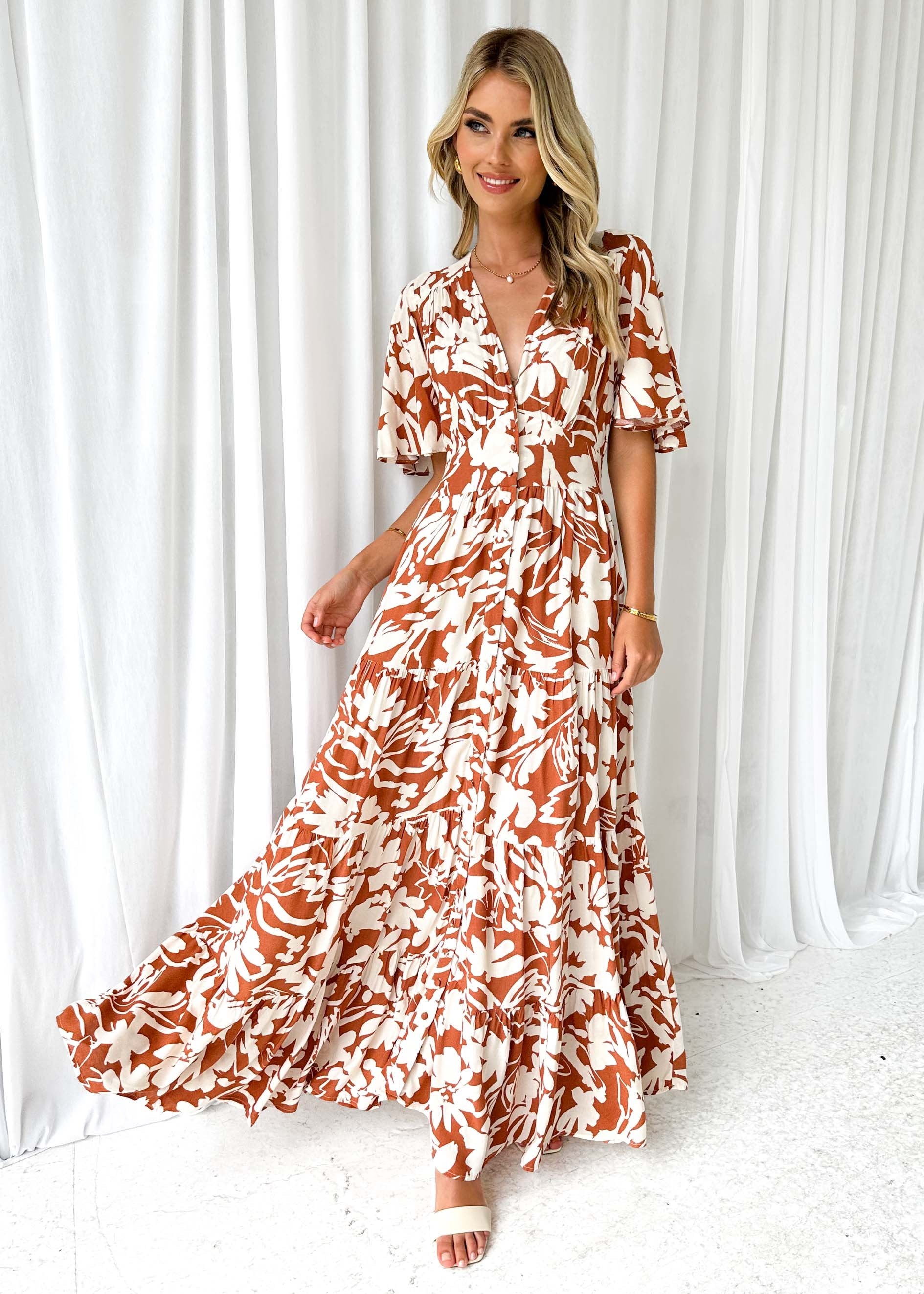 Ridger Maxi Dress - Brown Floral